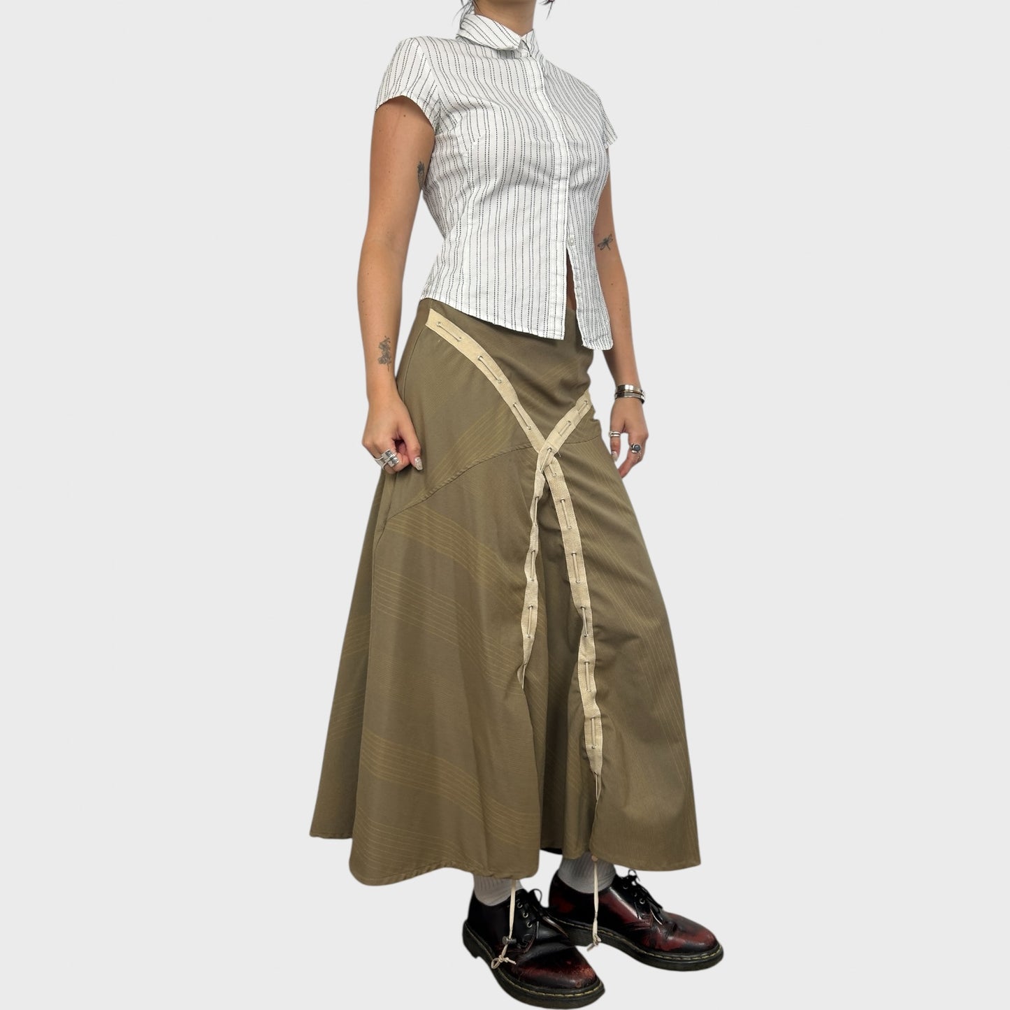 Pinstripe Ruched Maxi Skirt - M