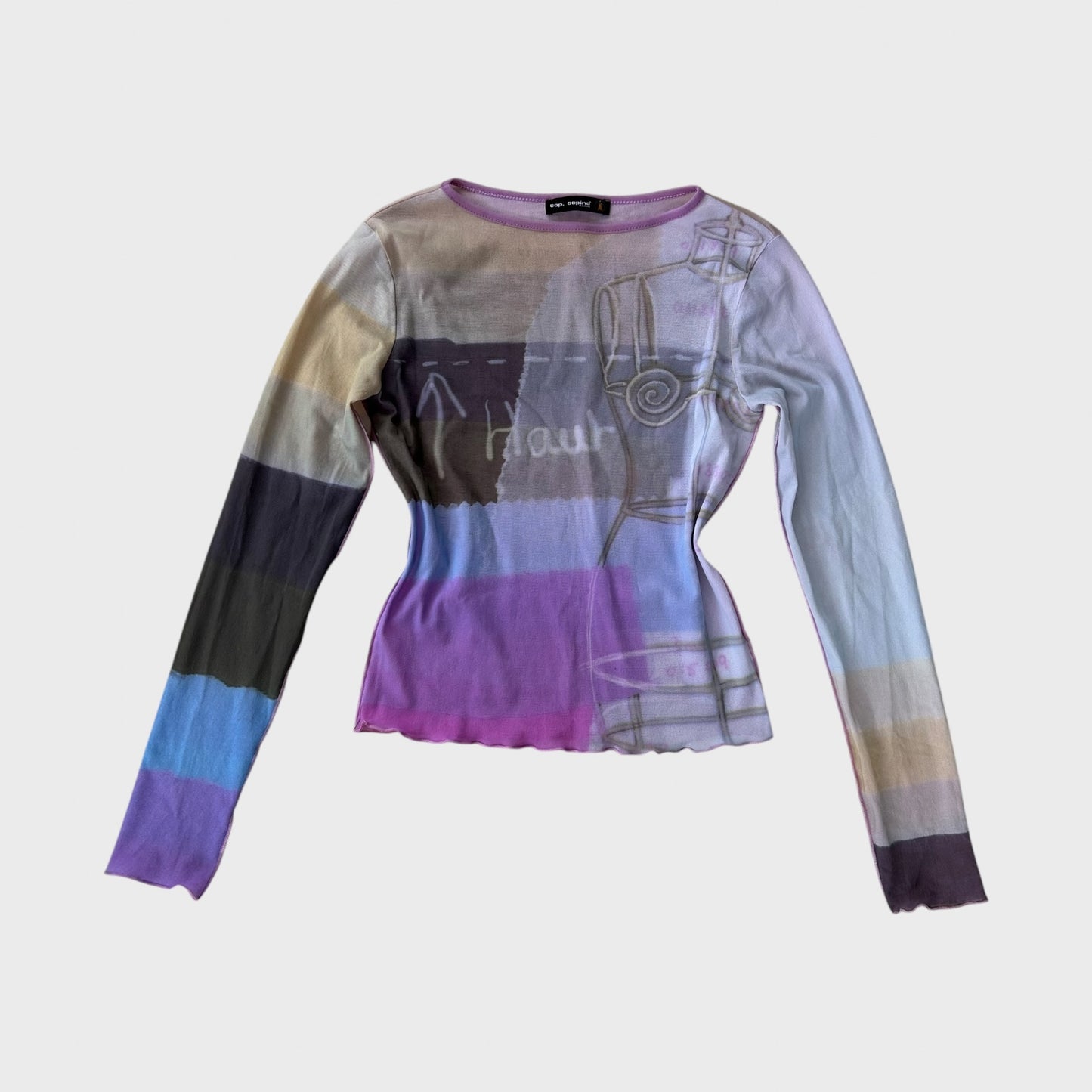 Cop Copine Graphic Mesh Long-Sleeved Top