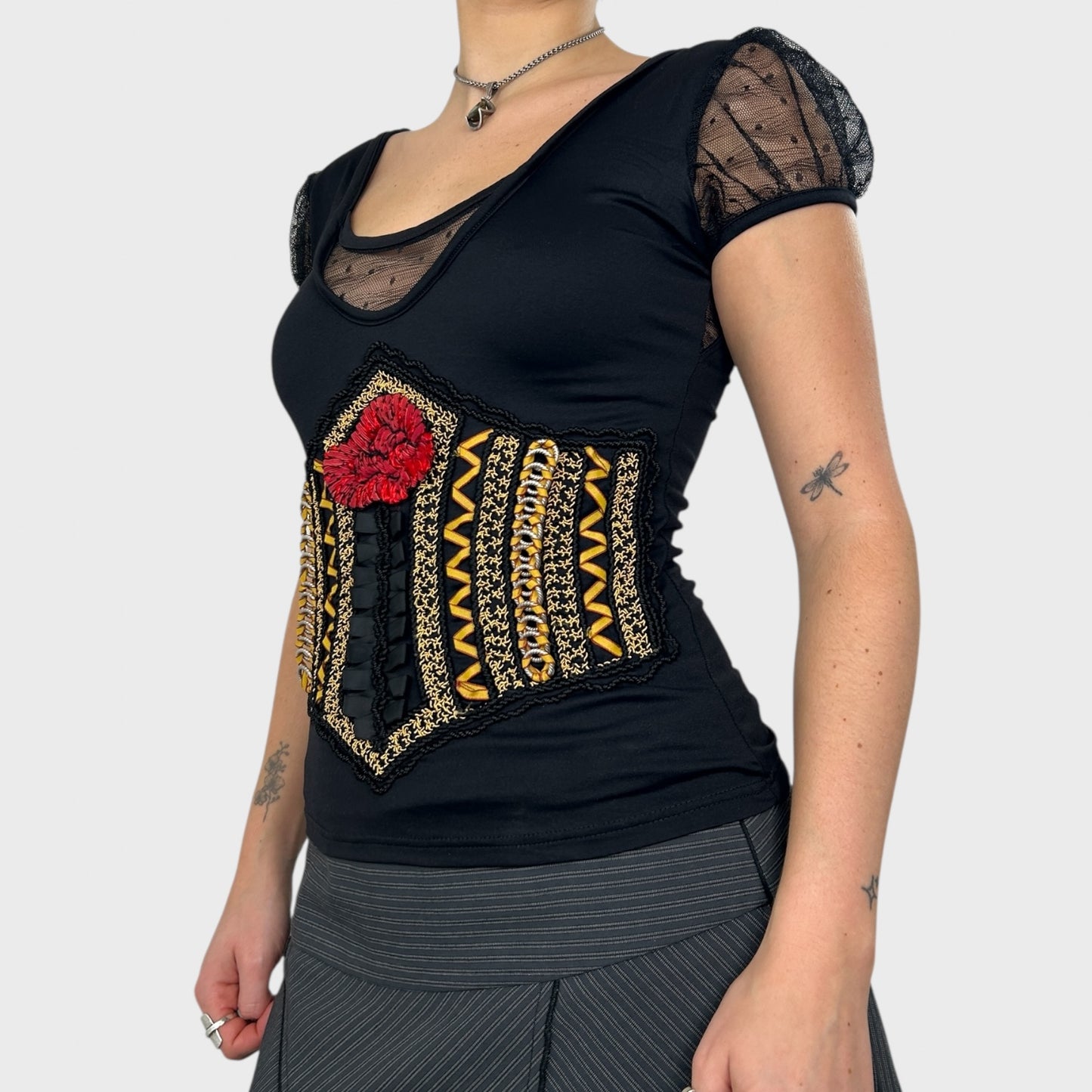 Save the Queen Bardot Top with Rose Print - S/M