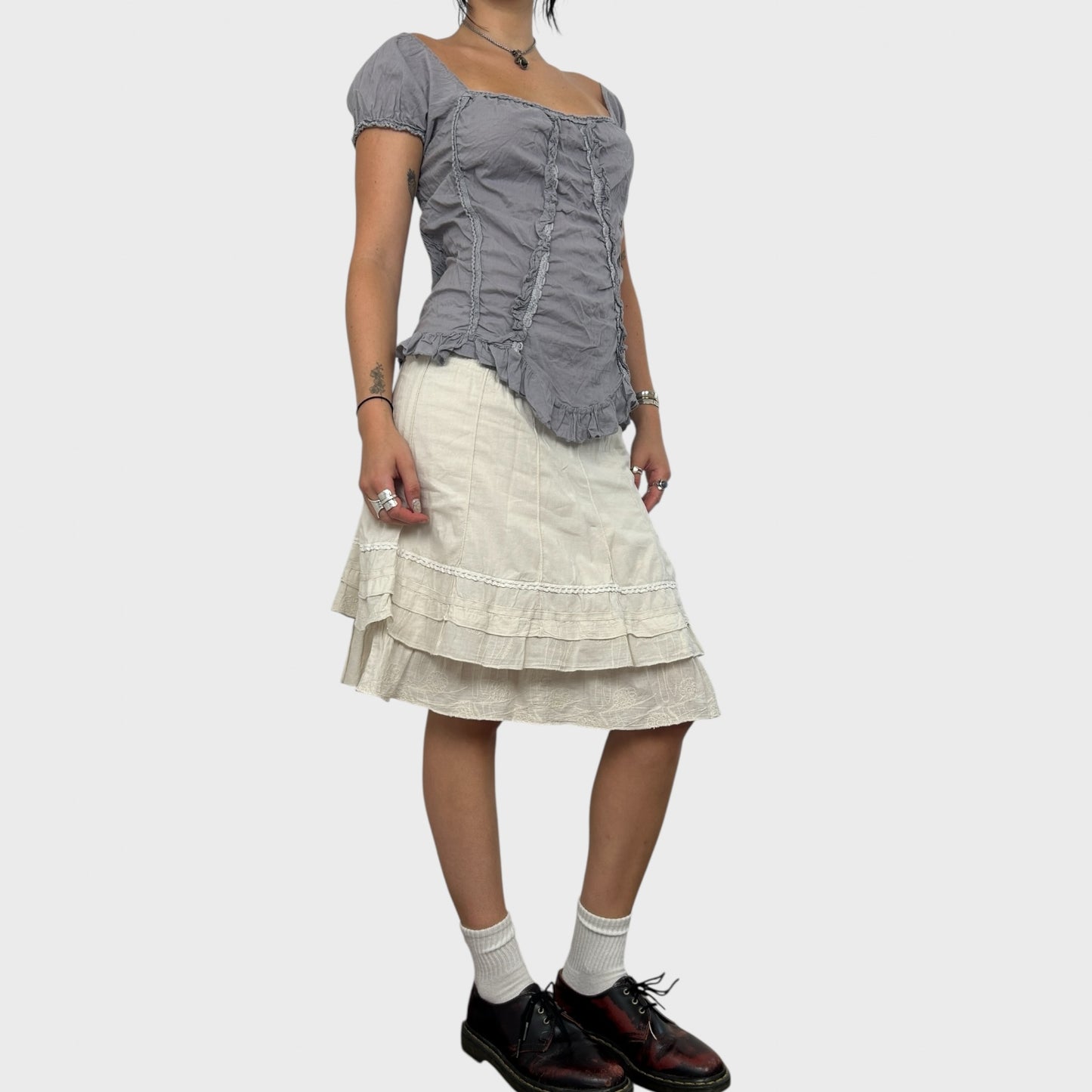 Off-White Layered Embroidered Midi Skirt - S