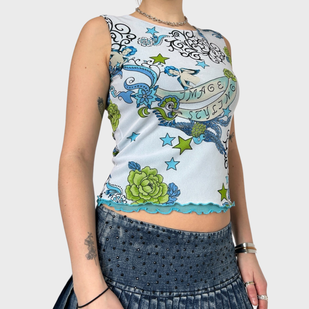 Vintage renaissance cherub mesh top