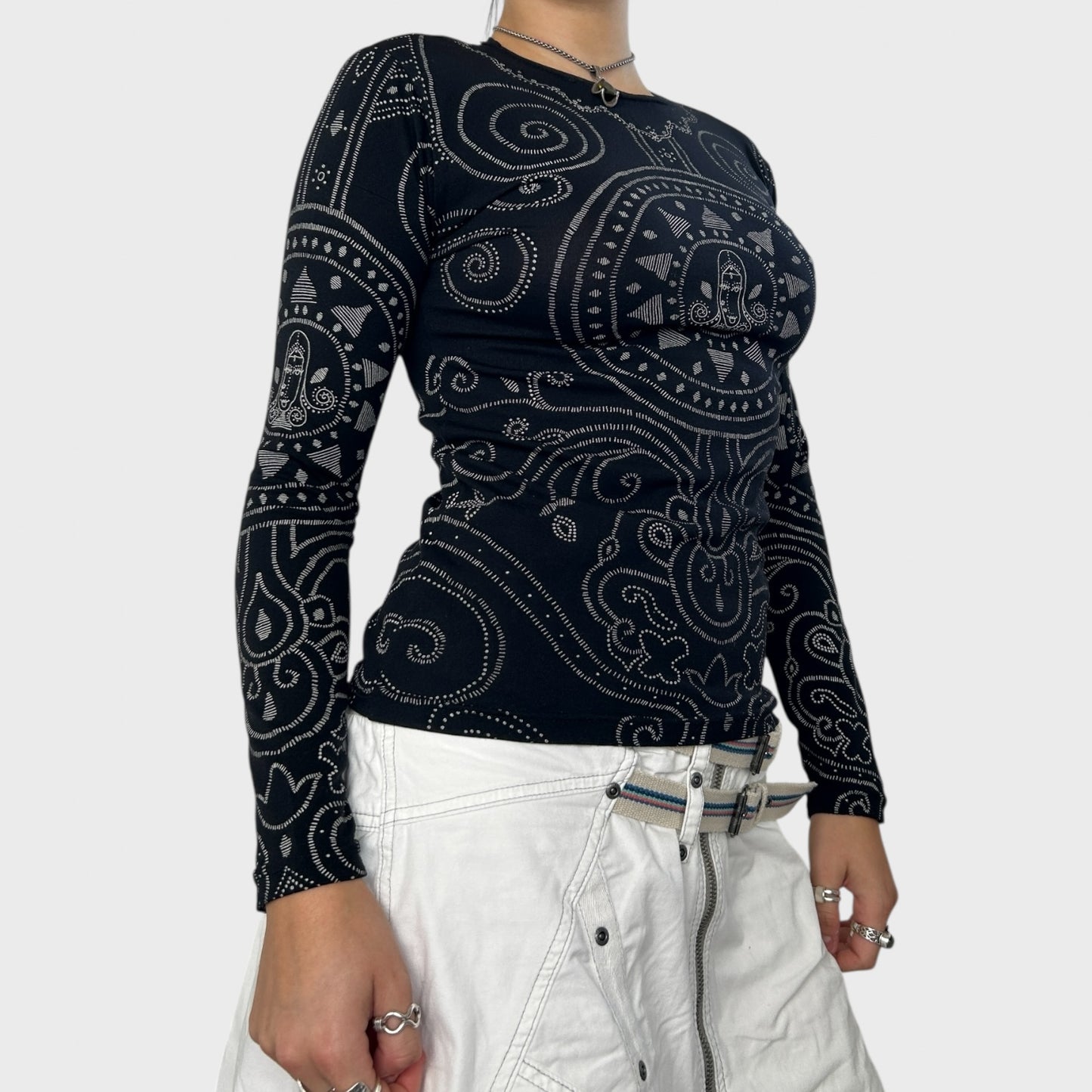 Cop Copine Black Graphic Mesh Top - S