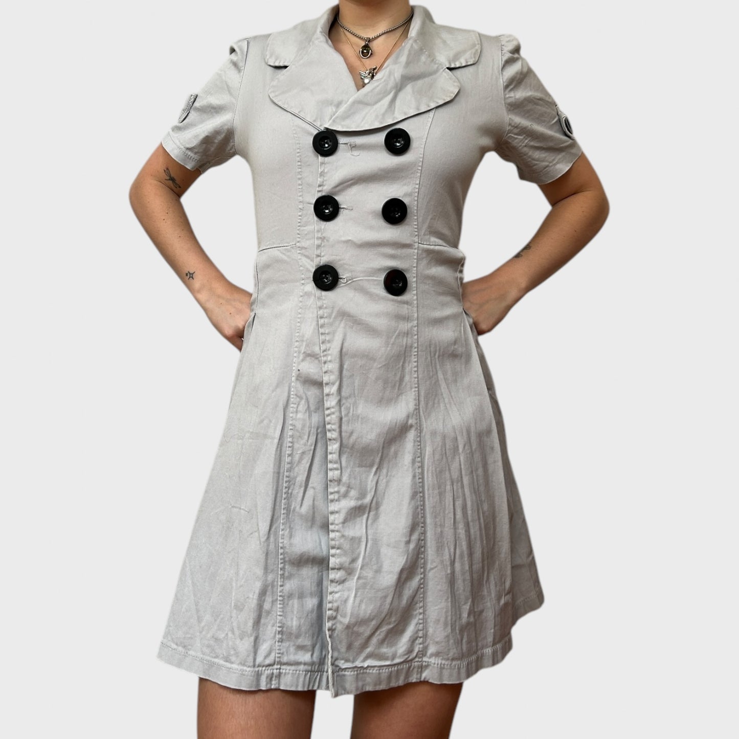 Vintage Preppy Grey Button Dress