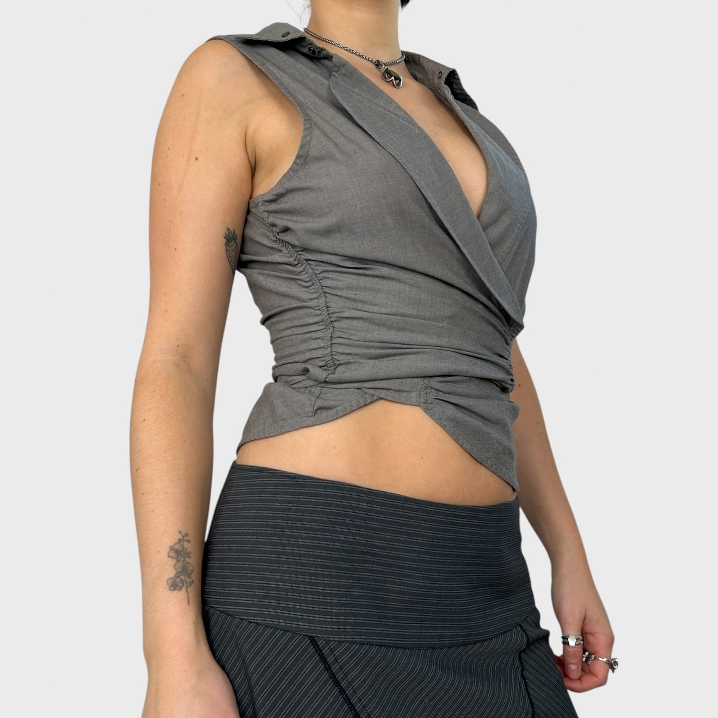 Cop Copine Grey Ruched Wrap Top - S-L