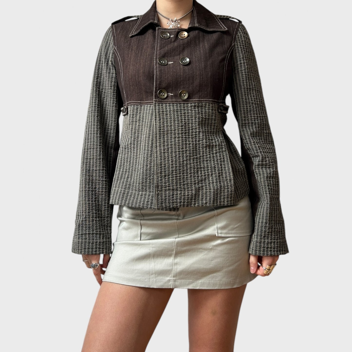 Striped Button-Up Double-Breasted Jacket