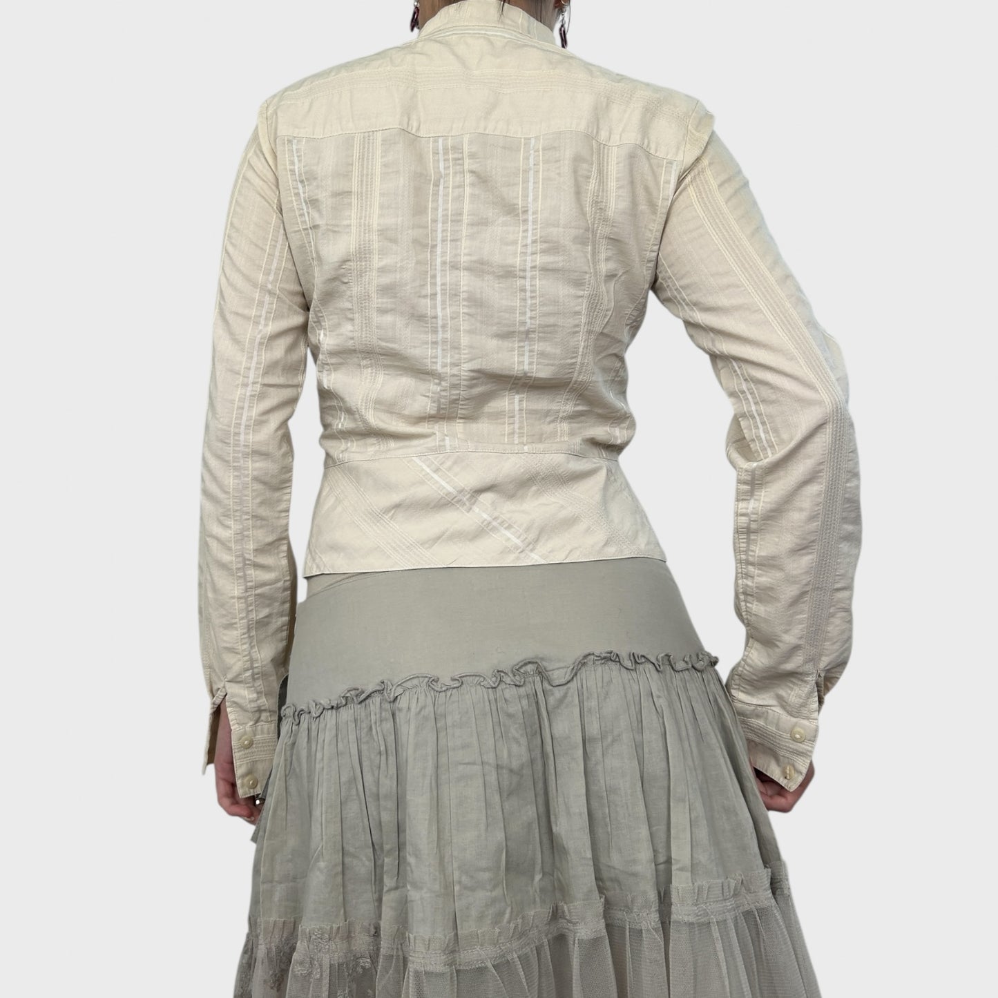 Pinstripe Button-Up Blouse - S