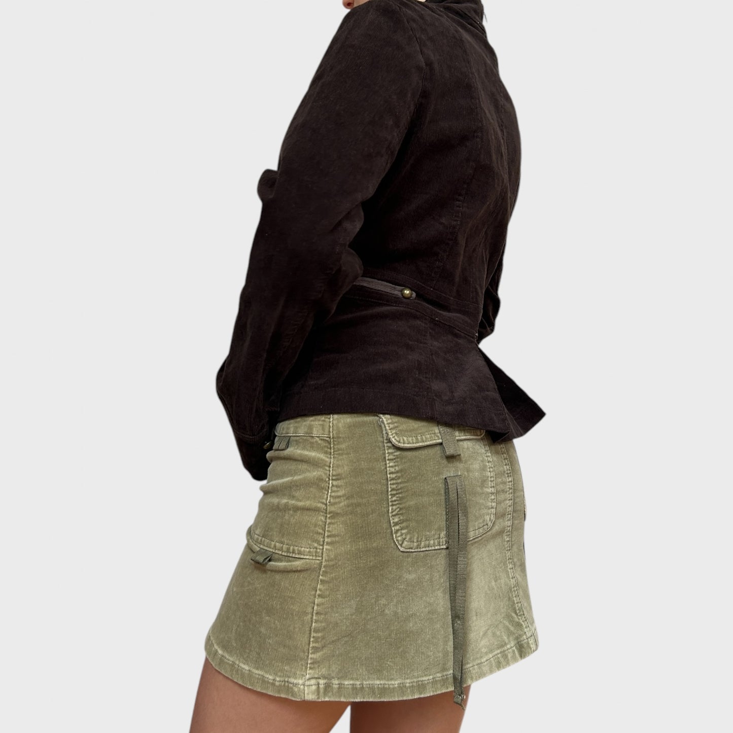 Brown Corduroy Military-Style Button Jacket