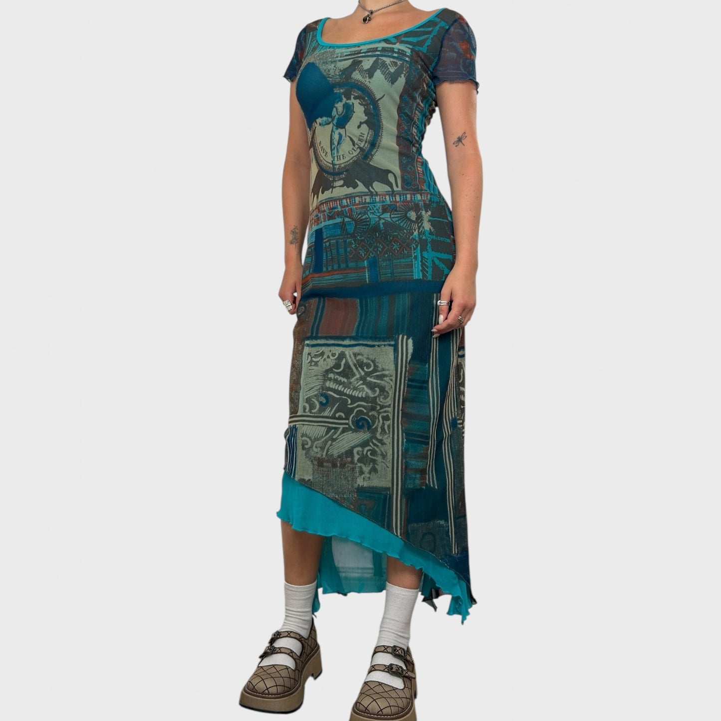 Save the Queen Graphic Mesh Maxi Dress - S/M