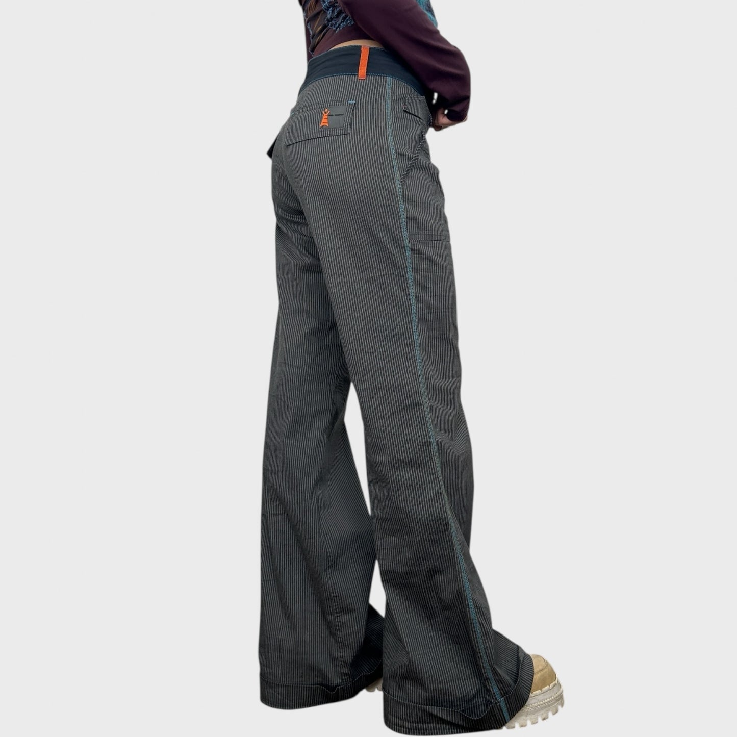 Cop Copine Grey Pinstripe Wide Leg Trousers - M/L