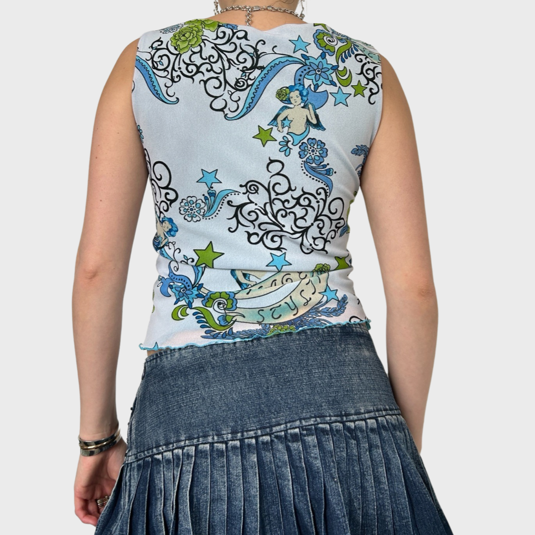 Vintage renaissance cherub mesh top