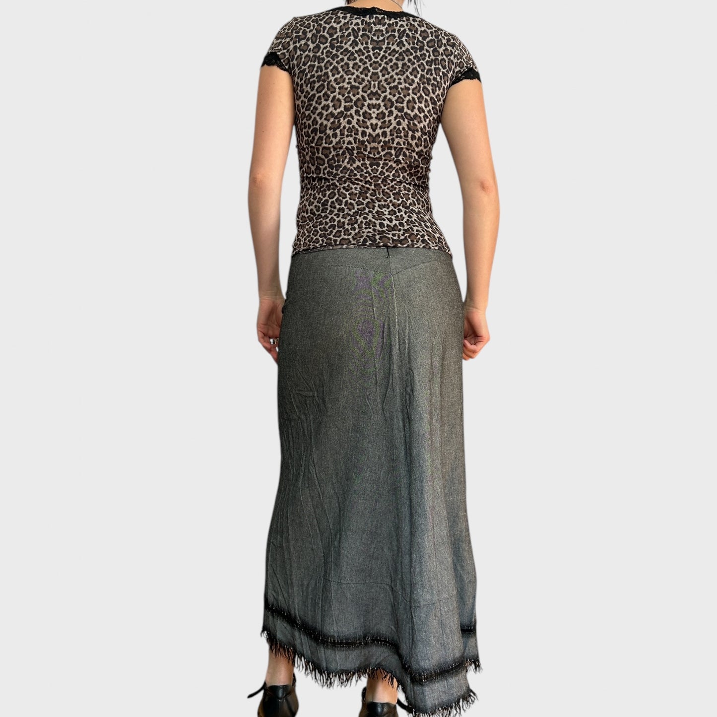 Cop Copine Grey Maxi Skirt with Frayed Hem and Pocket