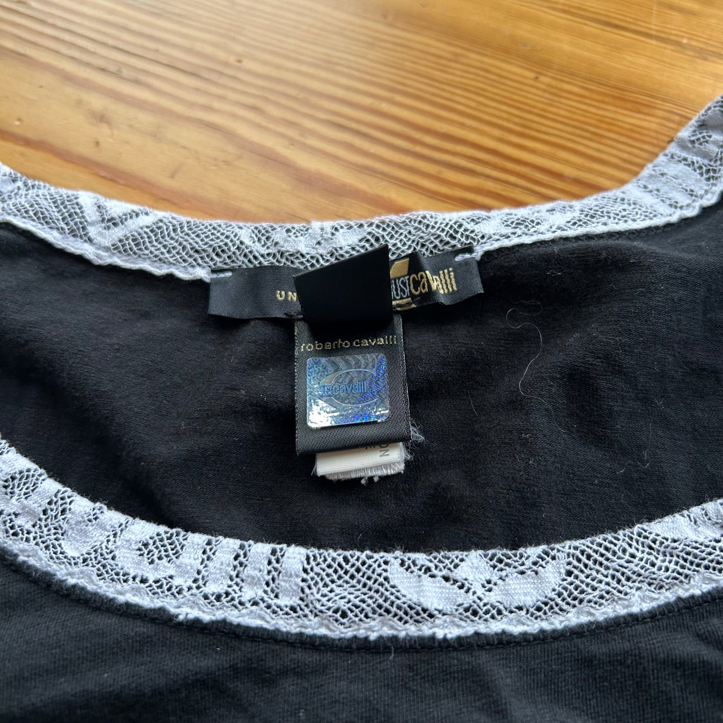 Roberto Cavalli Lace Trim Long Sleeve Top - S
