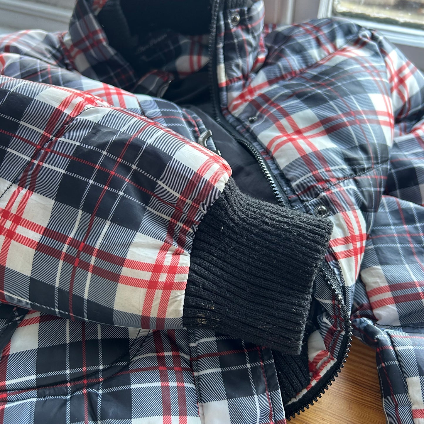 Checked Puffer Bomber Jacket - M