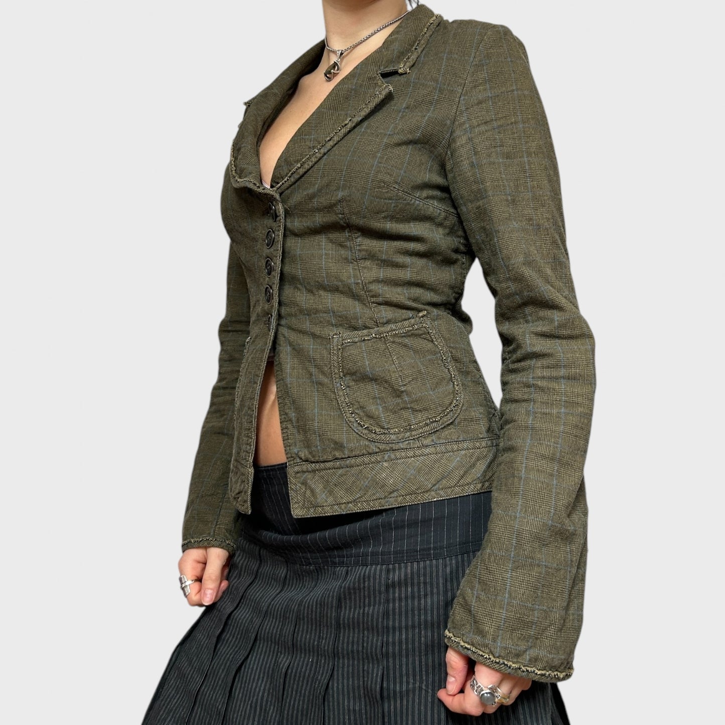 Cop Copine Khaki Plaid Button Jacket