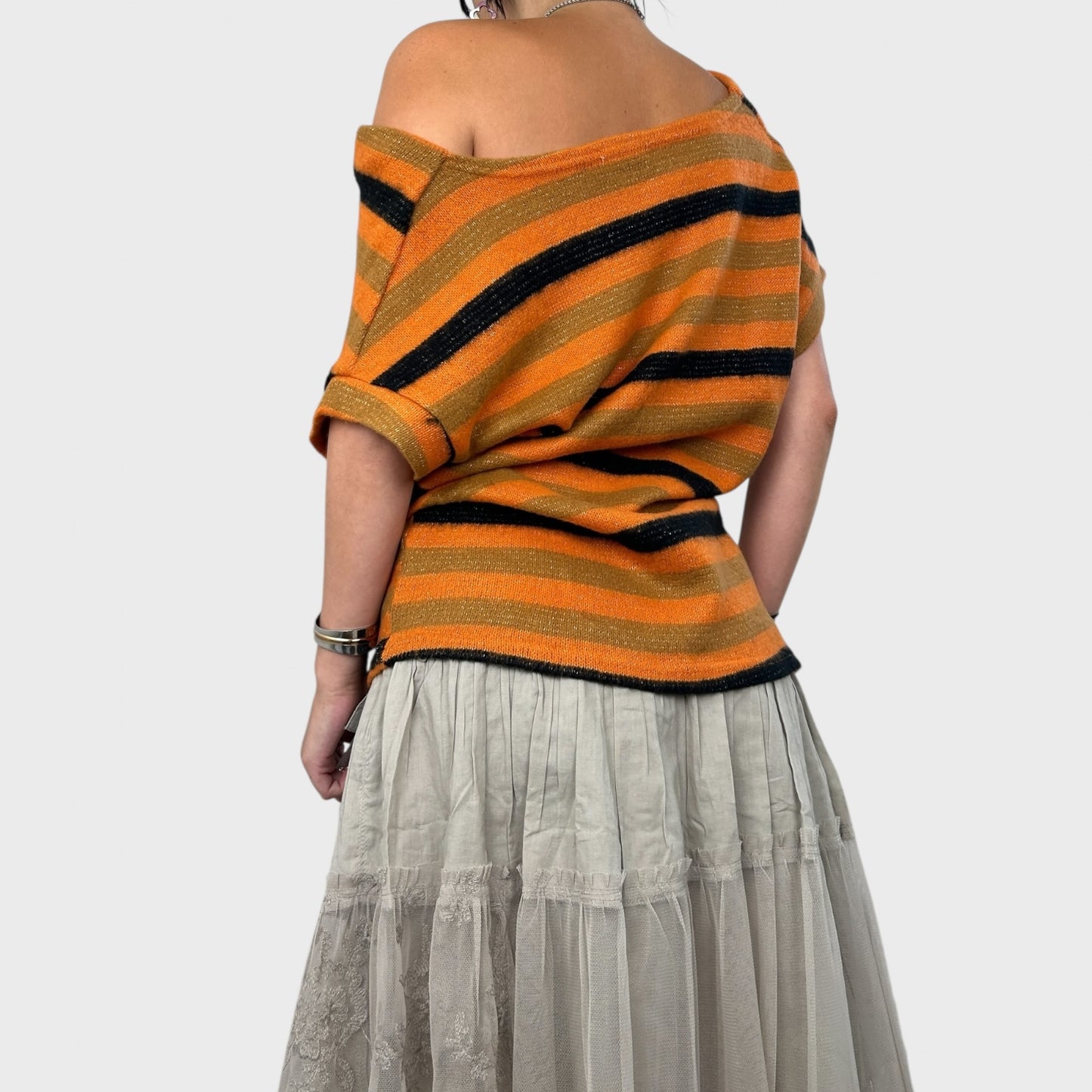 Orange Striped Slouchy Jumper - S/M