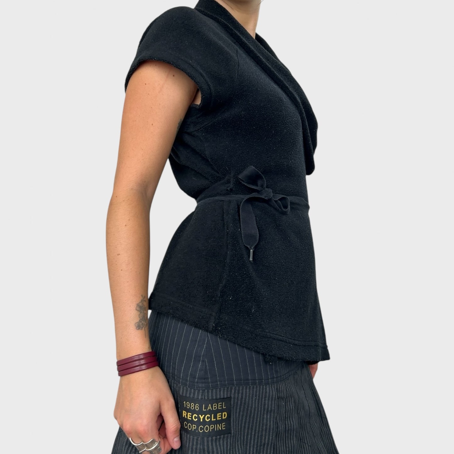 Cop Copine Black Fleece Wrap Top - M