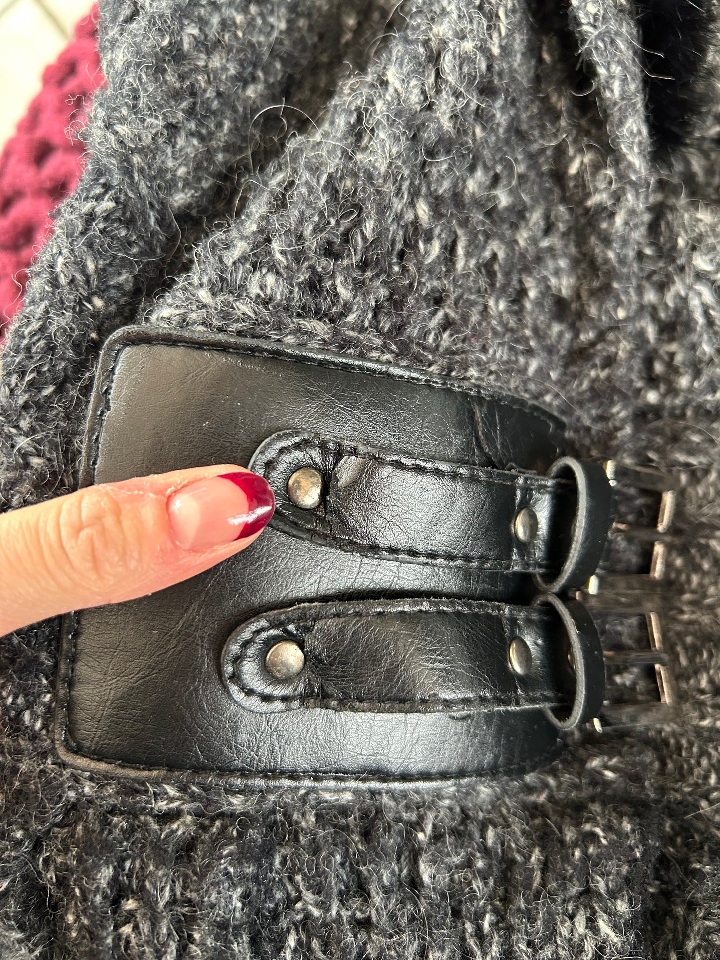 Grey Chunky Knit Cardigan with Buckle Fastening