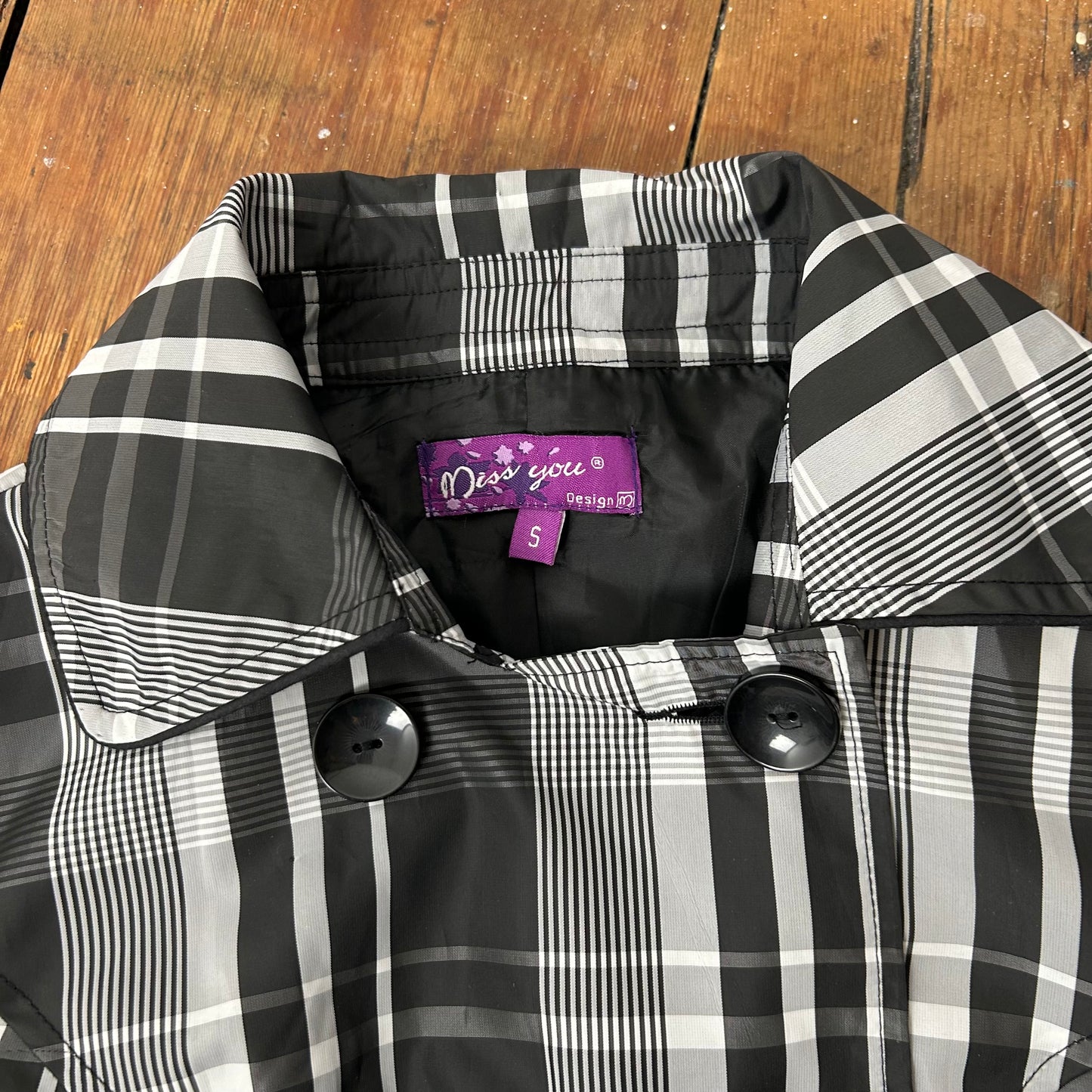 Checked Double-Breasted Trench Coat – S