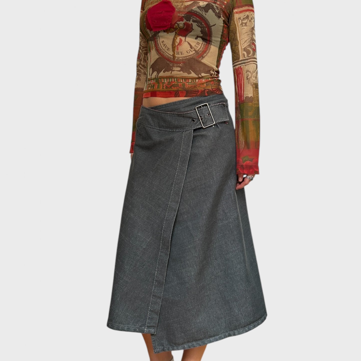 Cop Copine Denim Wrap Midi Skirt