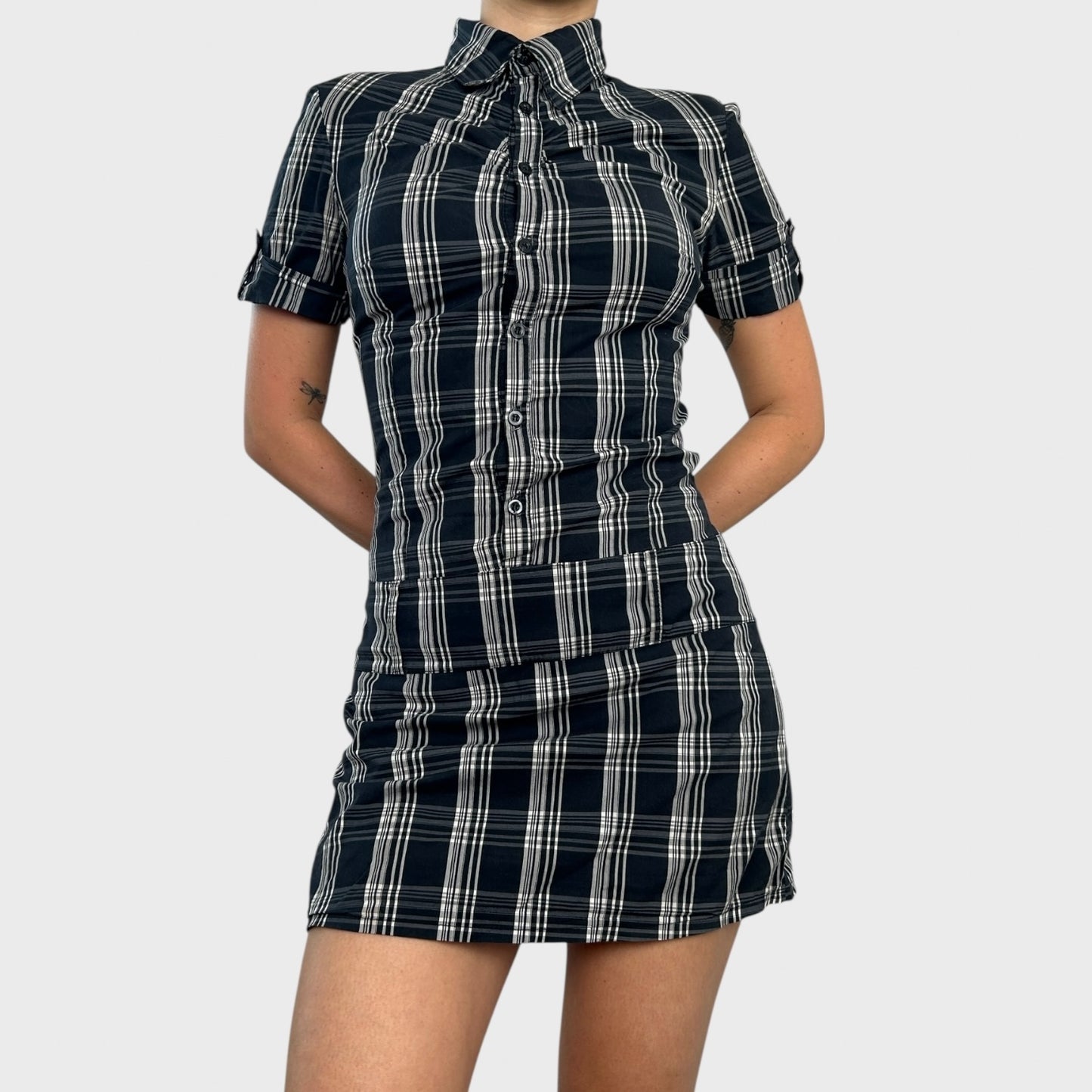 Checked Button-Up Shirt Dress - S/M