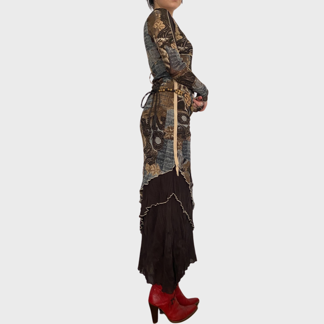 Mesh graphic print maxi dress