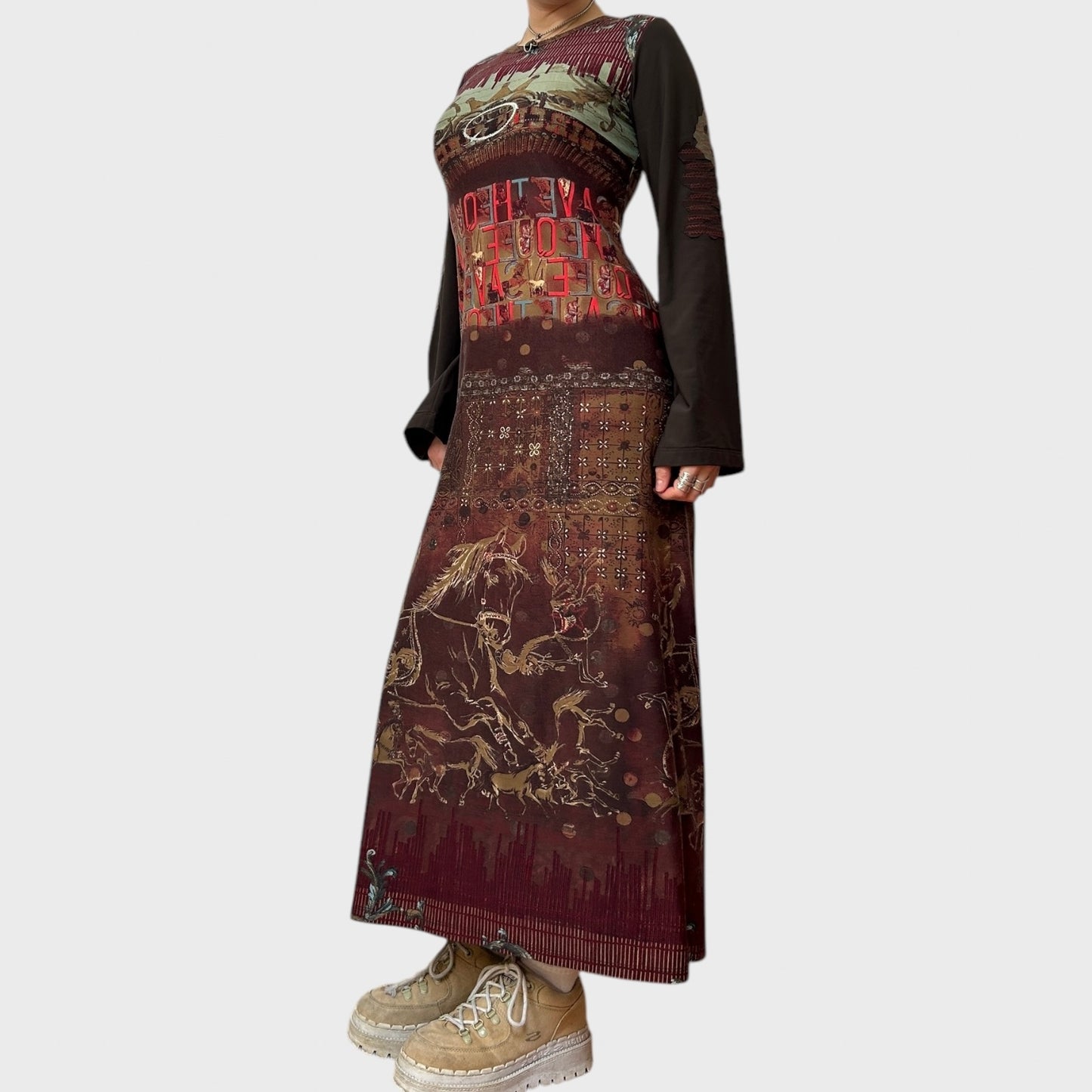 Vintage Save the Queen Graphic Print Maxi Dress