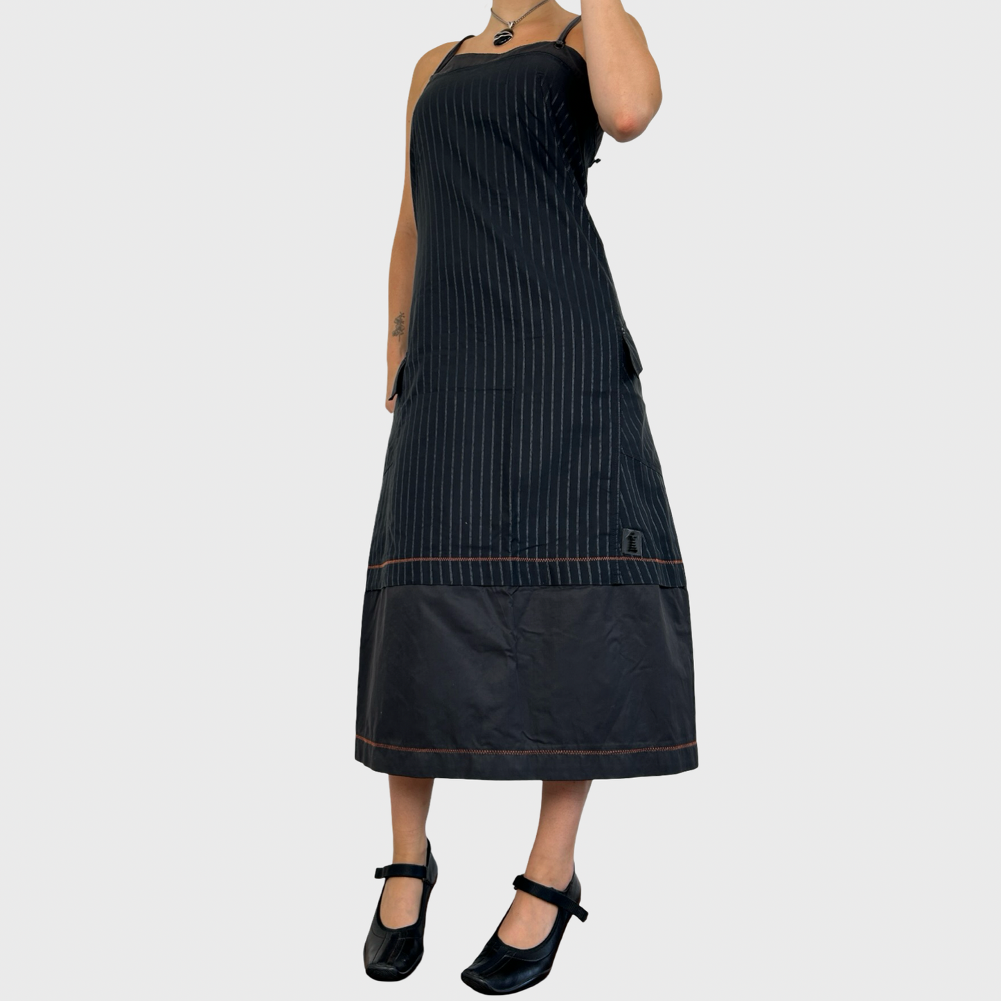 Cop Copine Black Pinstripe Maxi Dress - L