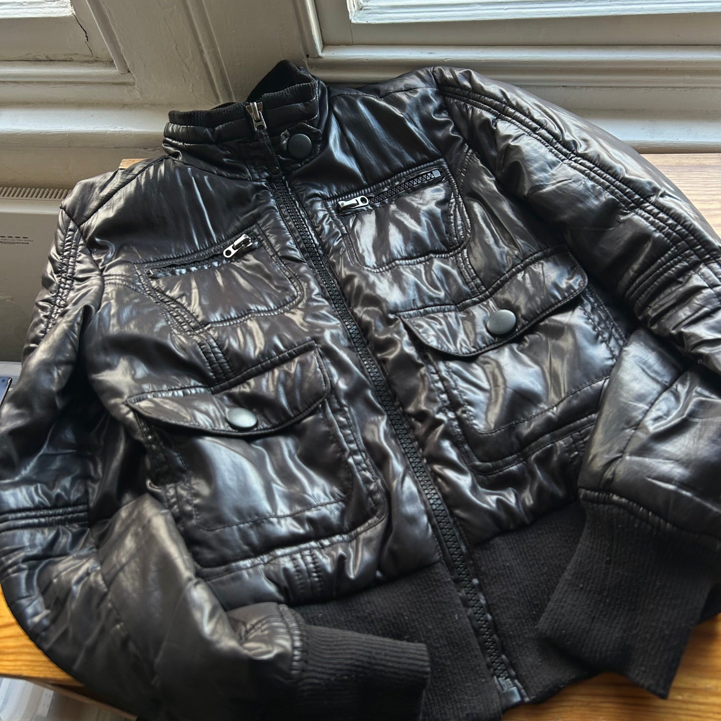 Black Puffer Bomber Jacket - S/M