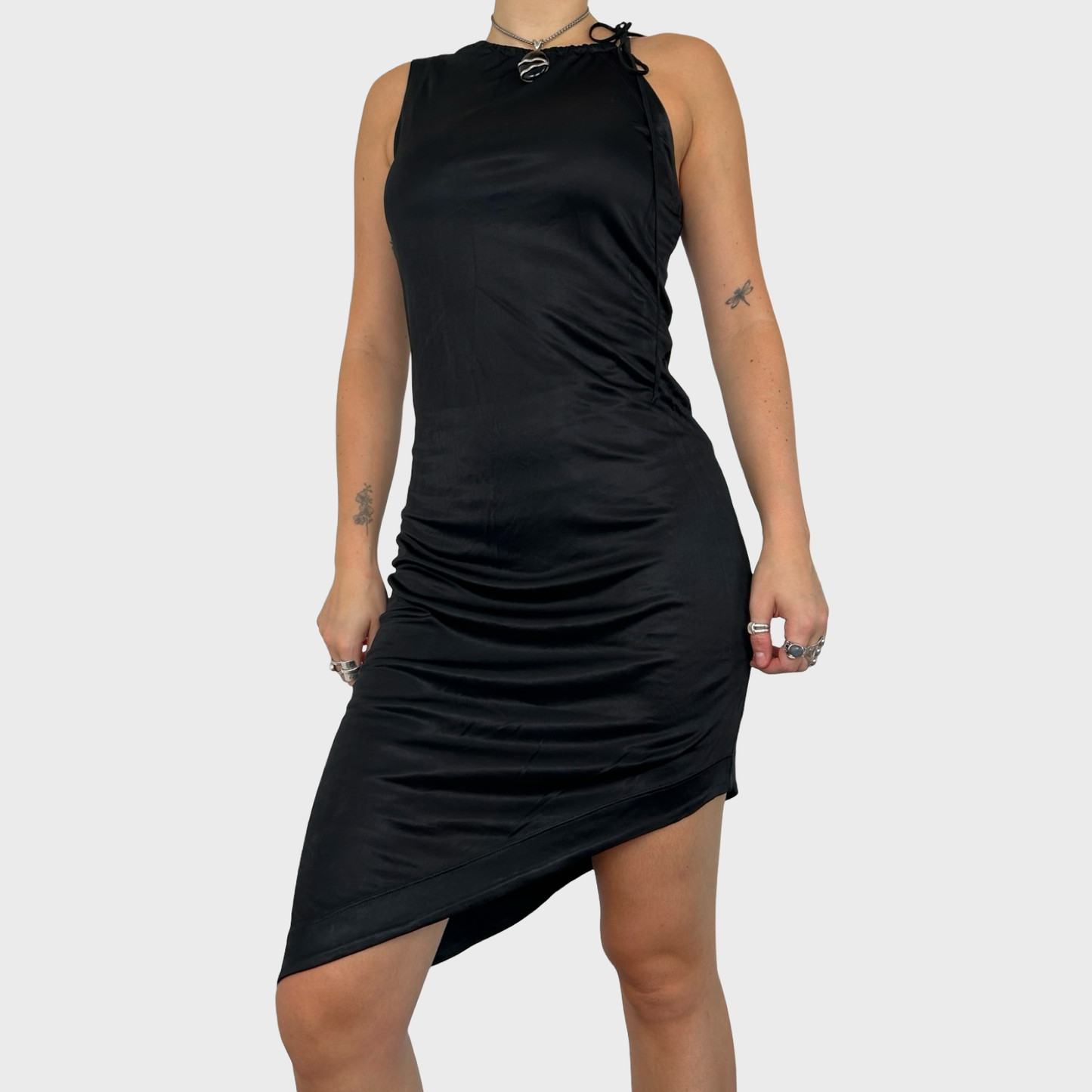 Miss Sixty Black Asymmetric Midi Dress - S