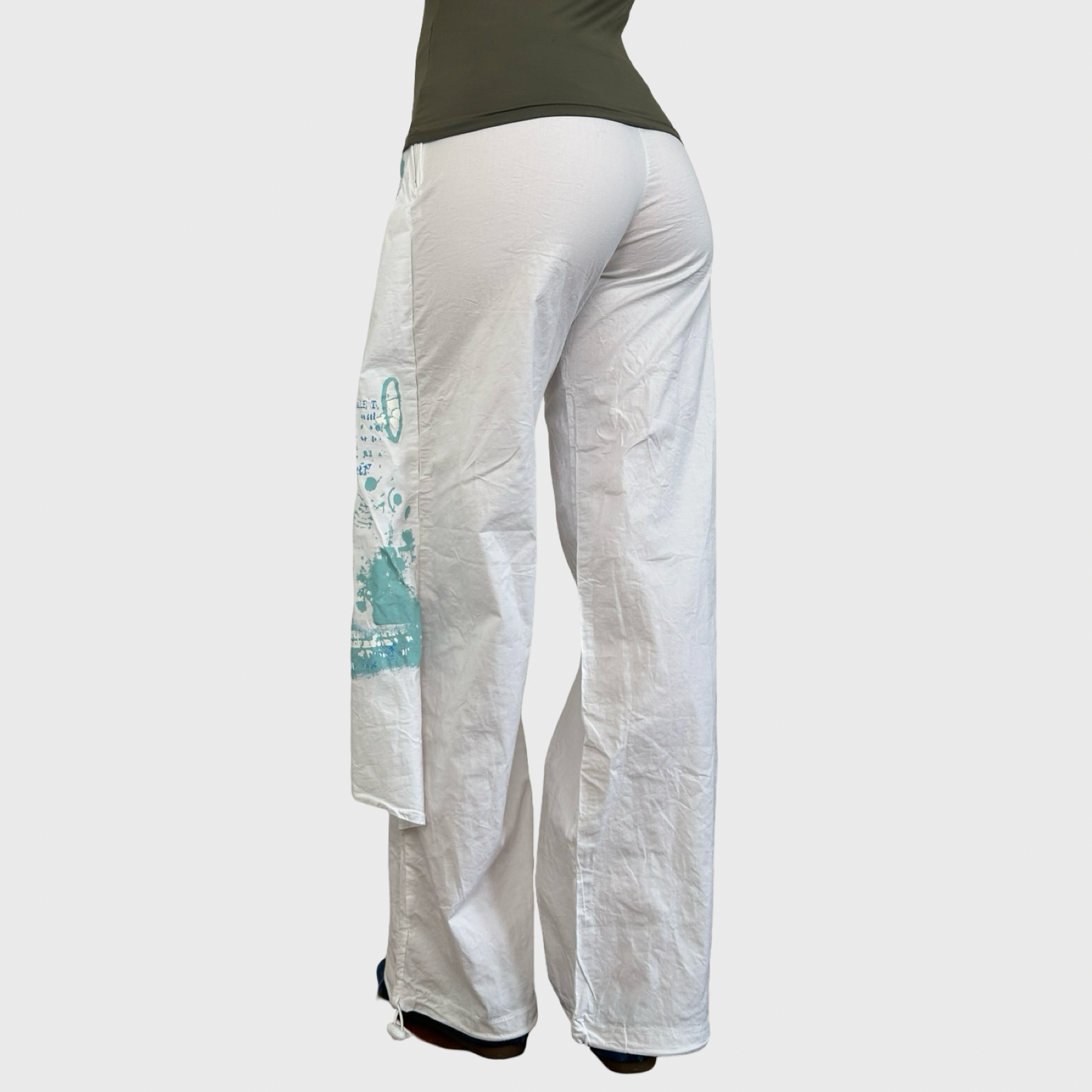 Vintage White Graphic Panel Trousers - S/M