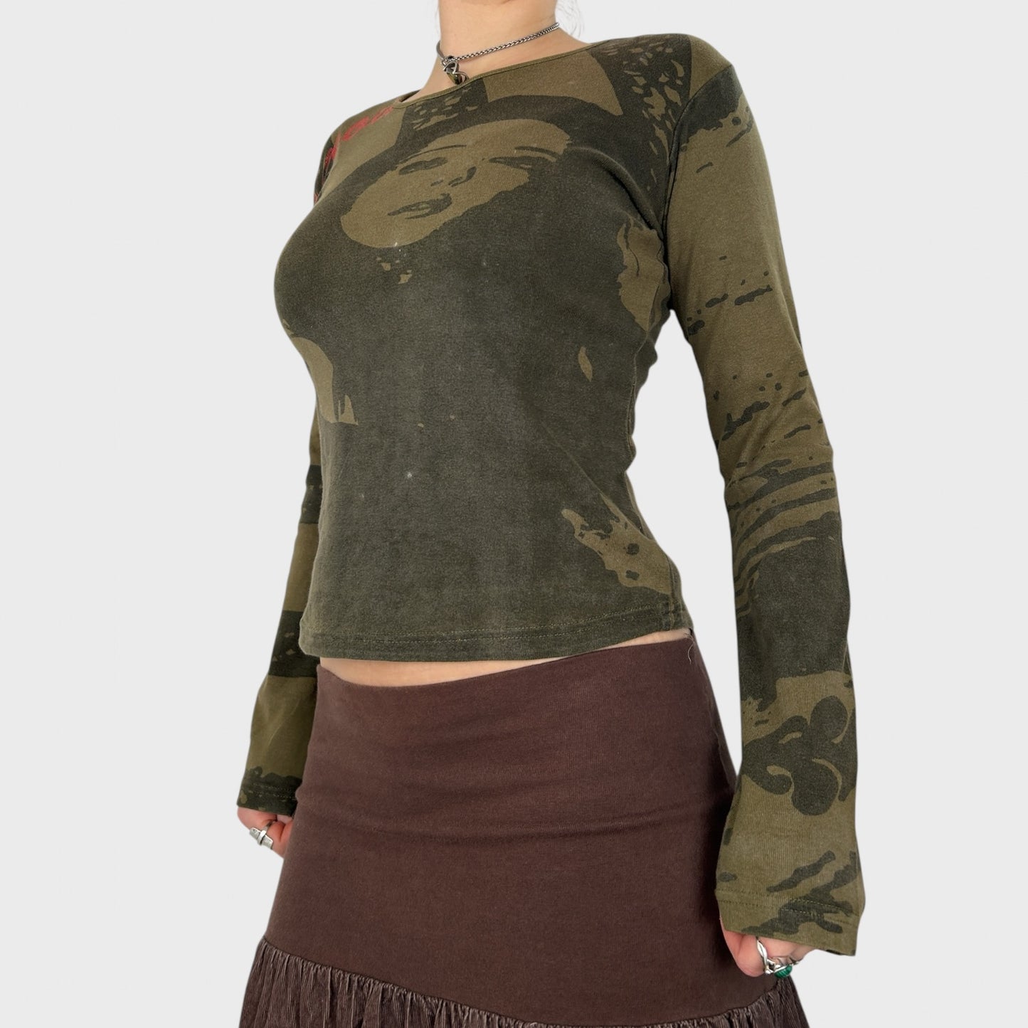 Vintage Graphic Face Print Long Sleeve Top - S