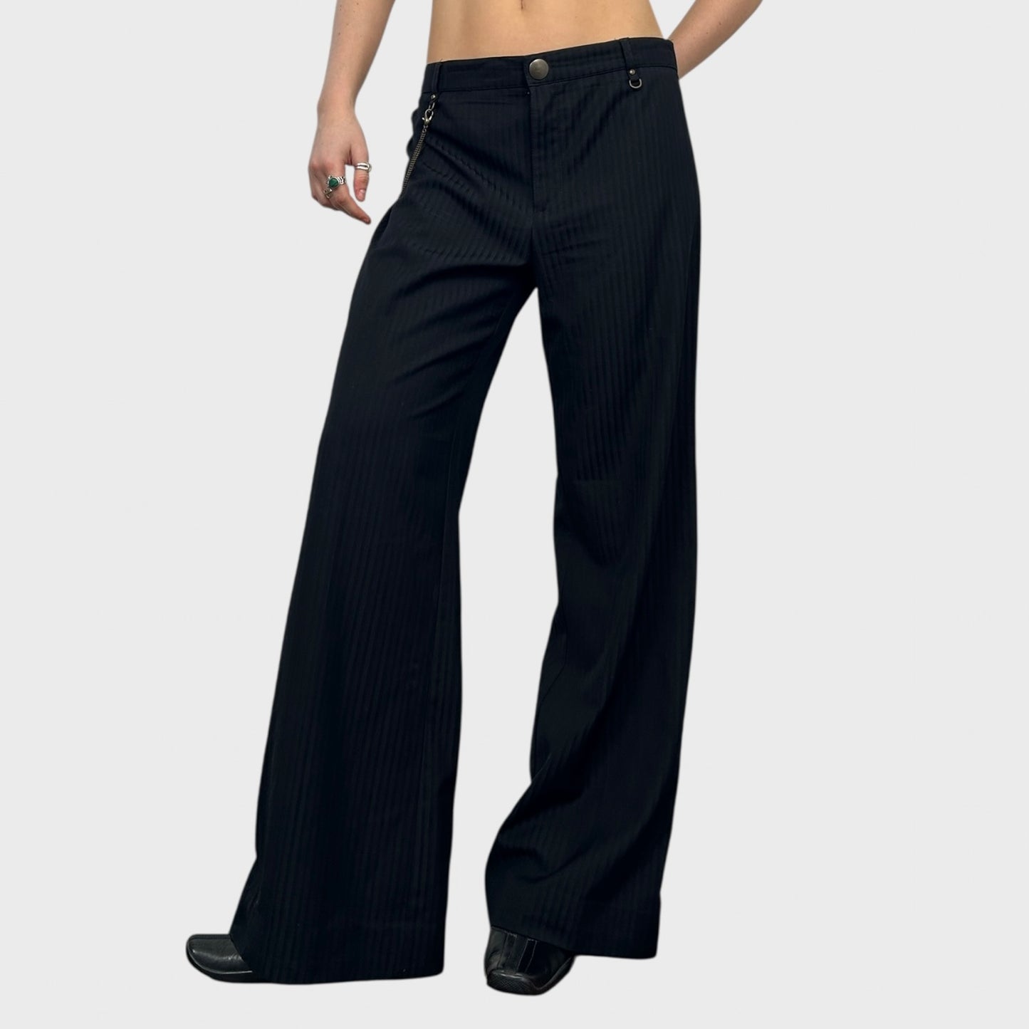 Cop Copine Black Pinstripe Wide Leg Trousers - L