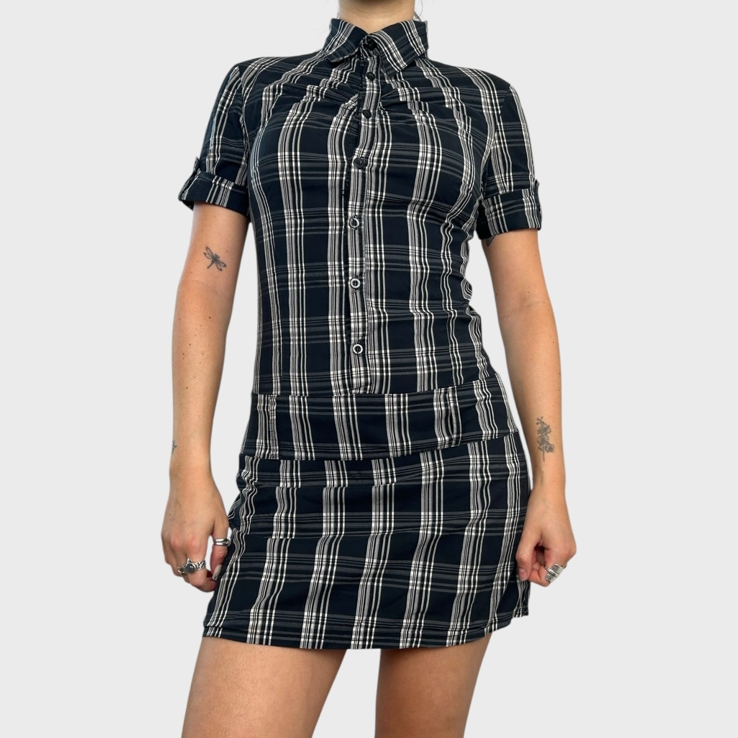Checked Button-Up Shirt Dress - S/M
