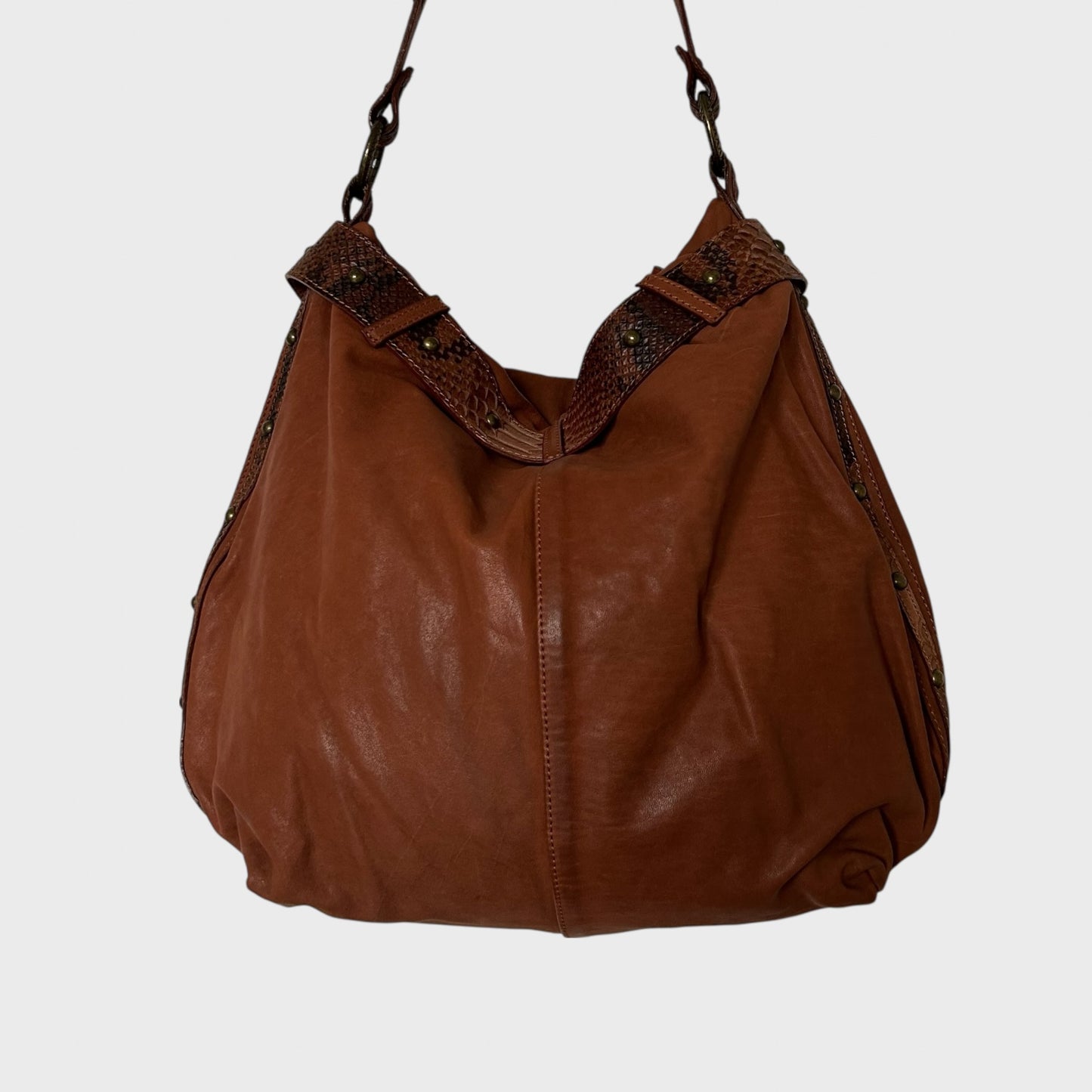 Roberto Cavalli 2000s Tan Leather Logo Shoulder Bag
