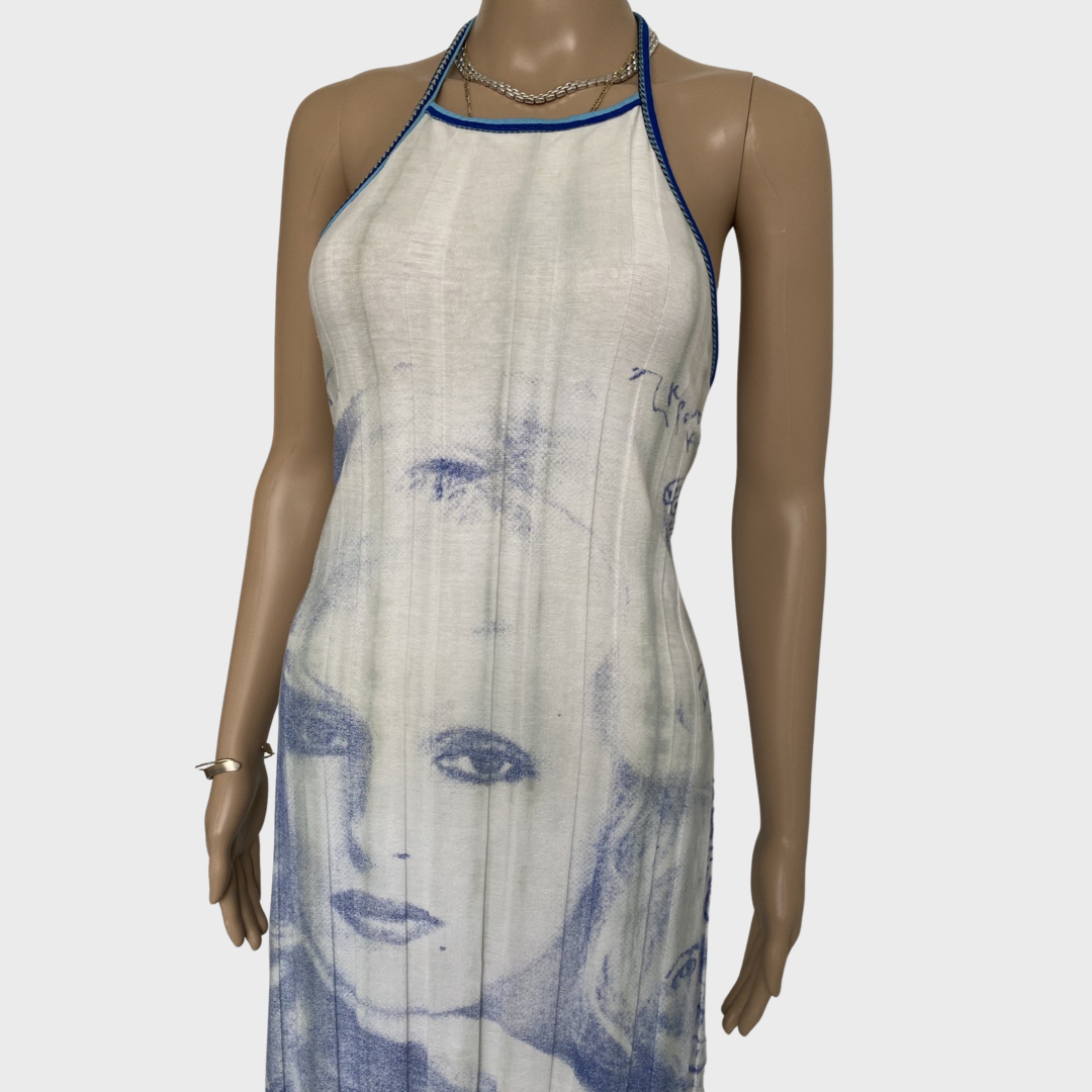 graphic print face motif maxi dress
