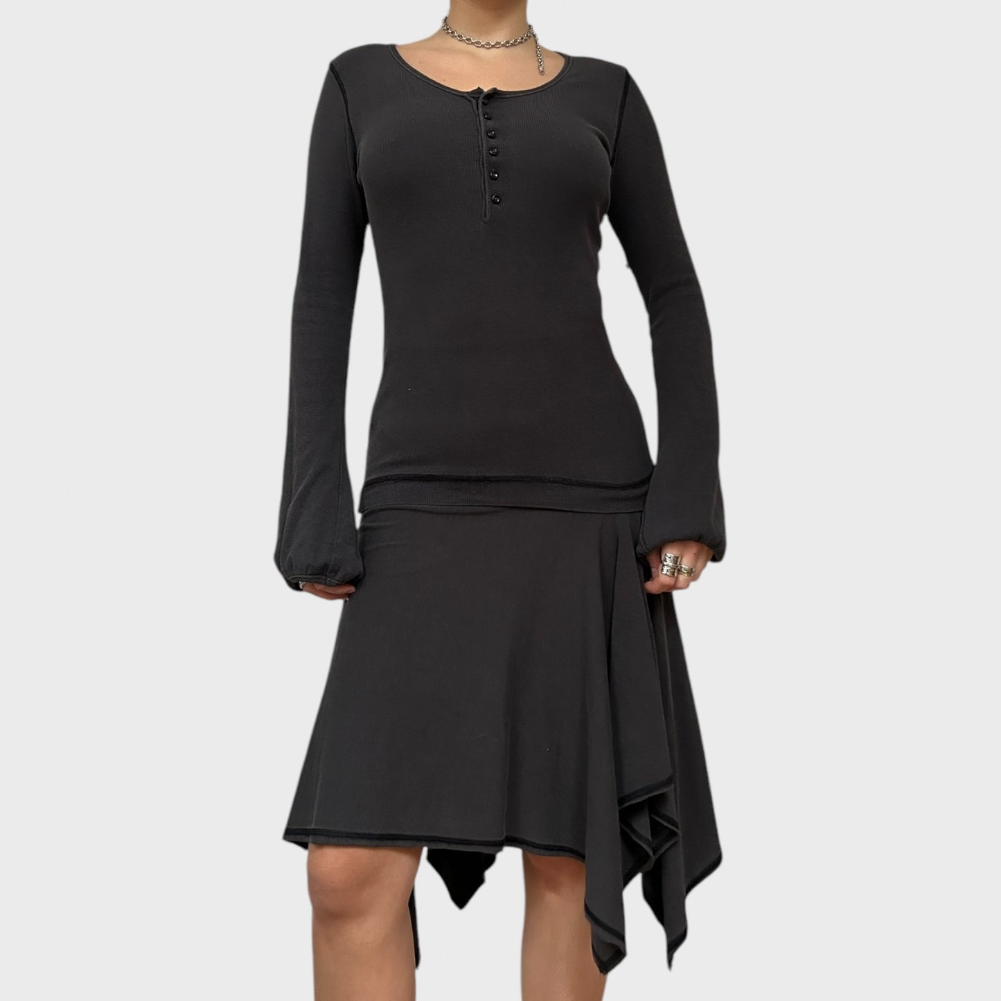 Cop Copine Drop Waist Asymmetric Button-Up Dress