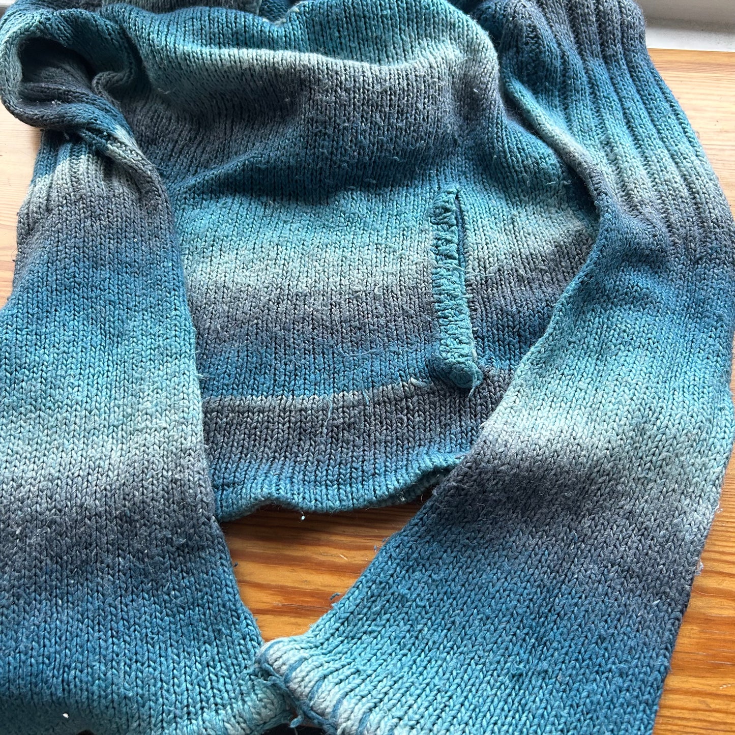 Blue Striped Knit Hoodie - S