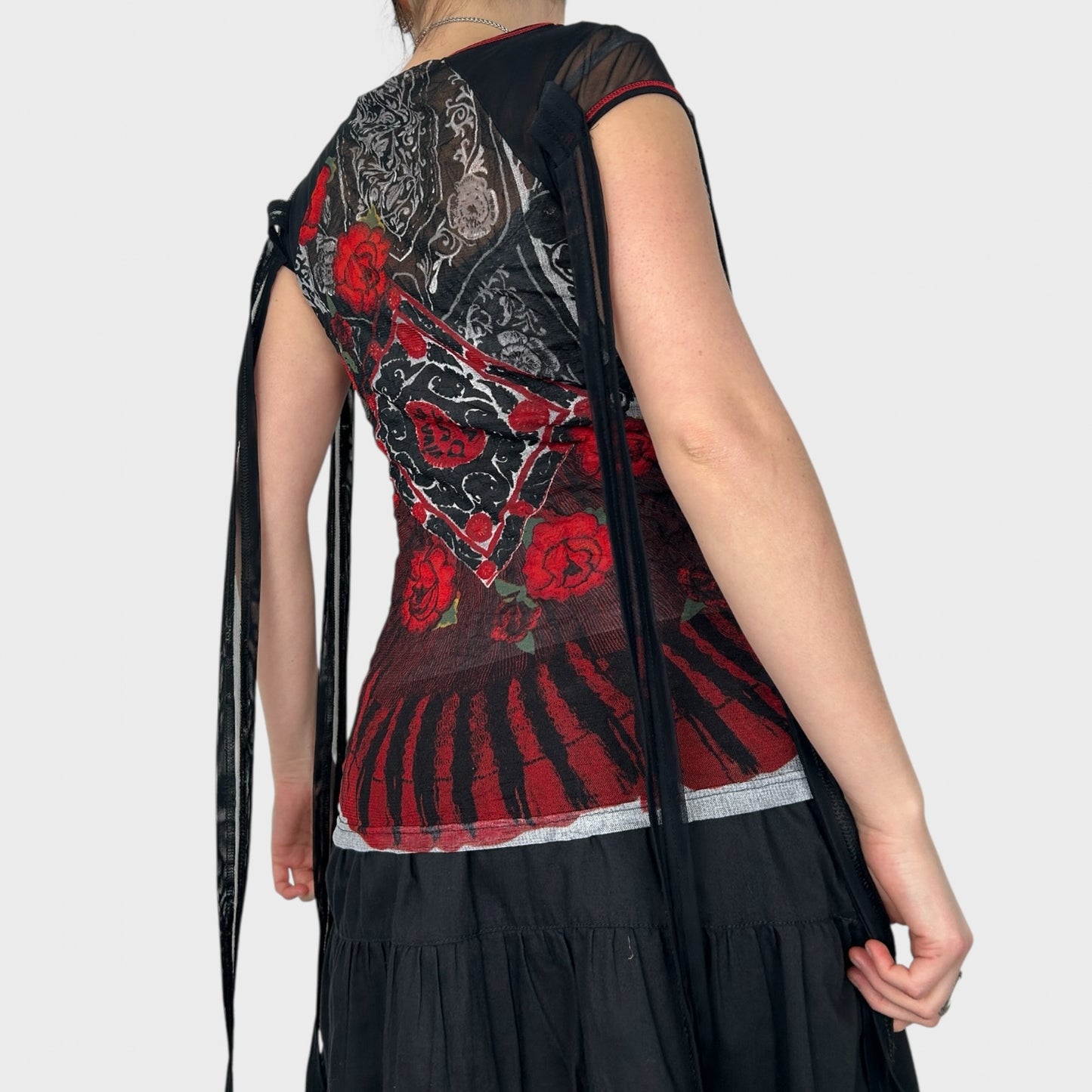 Save The Queen Multiwear Tie Mesh Top - S