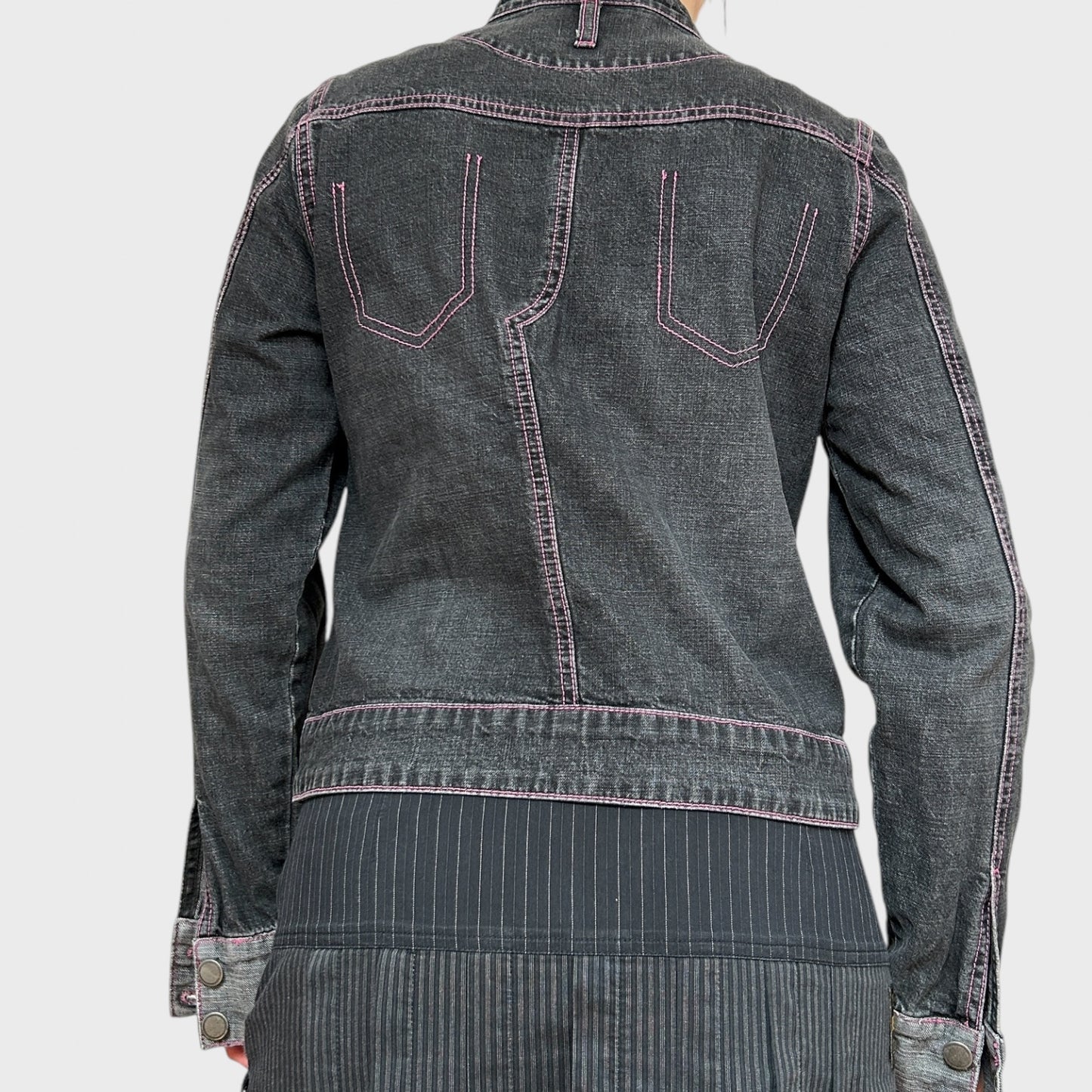 Dark Grey High Neck Denim Jacket