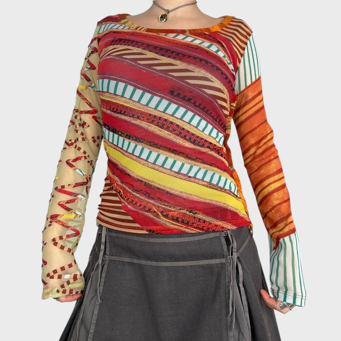 Save the Queen Graphic Mesh Long Sleeve Top - M