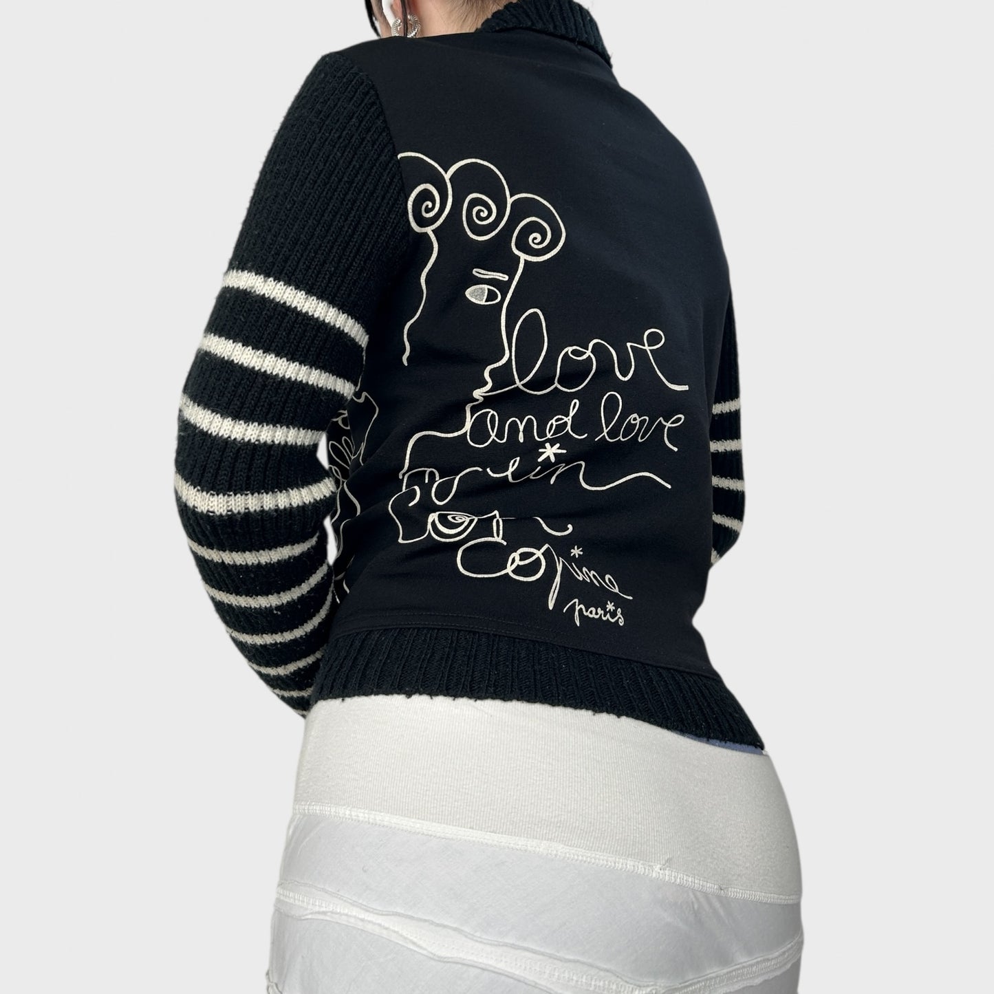 Cop Copine Graphic Striped Zip Up Jumper - M