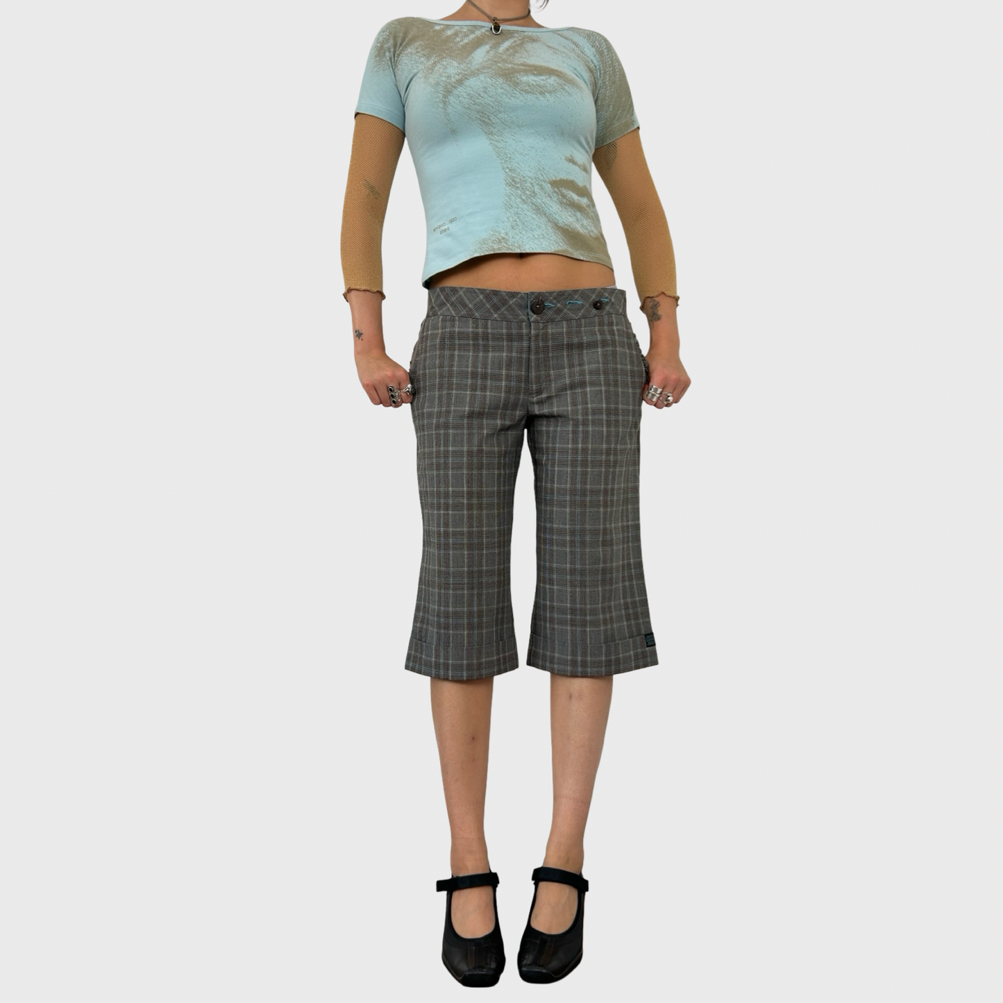 Cop Copine Grey Check Capri Trousers - M/L