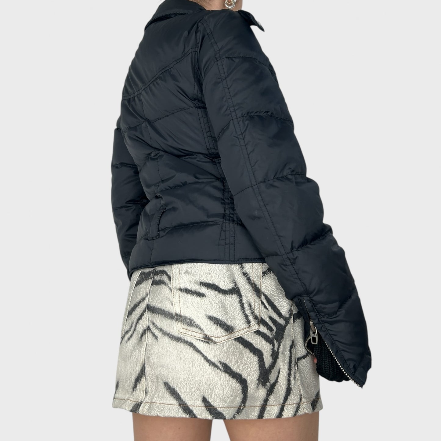Miss Sixty Black Puffer Jacket with Asymmetric Zip - M