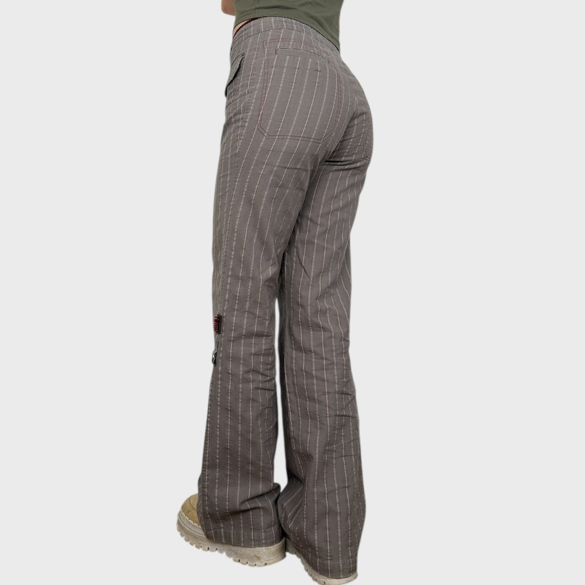 Cop Copine Grey & Pink Pinstripe Trousers - M