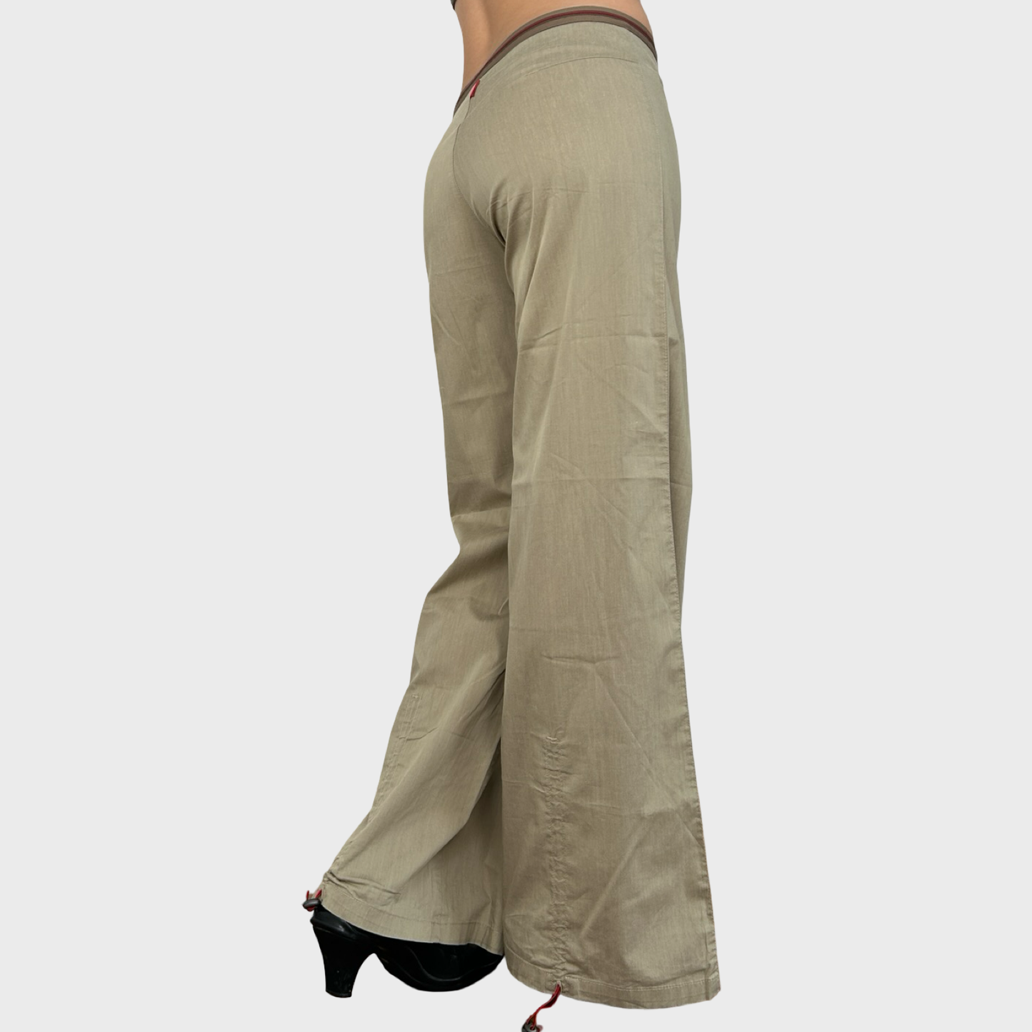 Cop Copine Wide Leg Beige + Red Trousers - L