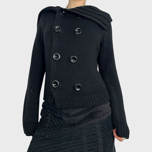 Black Chunky Button Knit Jumper - M