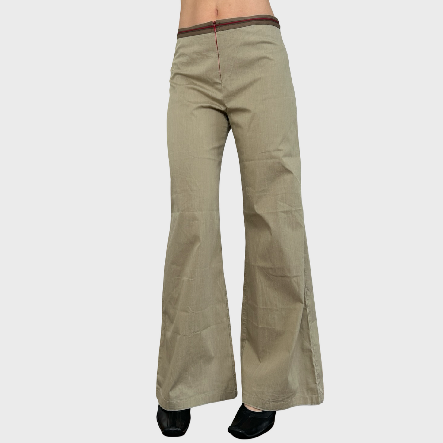 Cop Copine Wide Leg Beige + Red Trousers - L