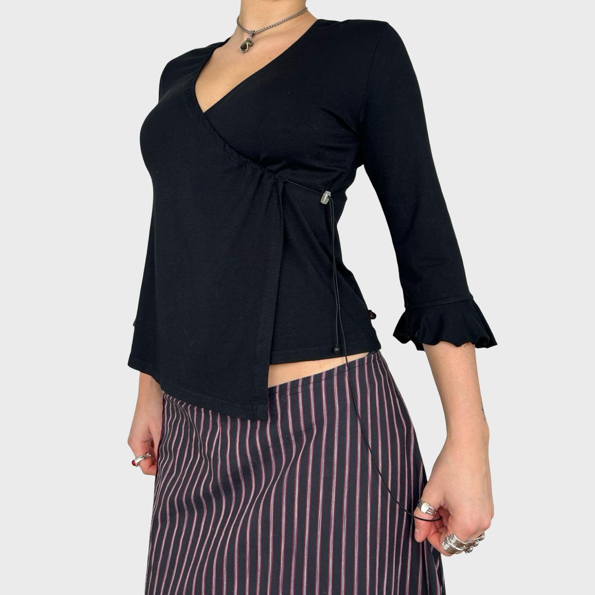 Cop Copine Black Slinky Toggle Tie Side Top - M