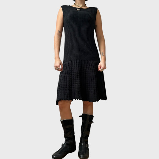 Black Knitted Drop Waist Midi Dress