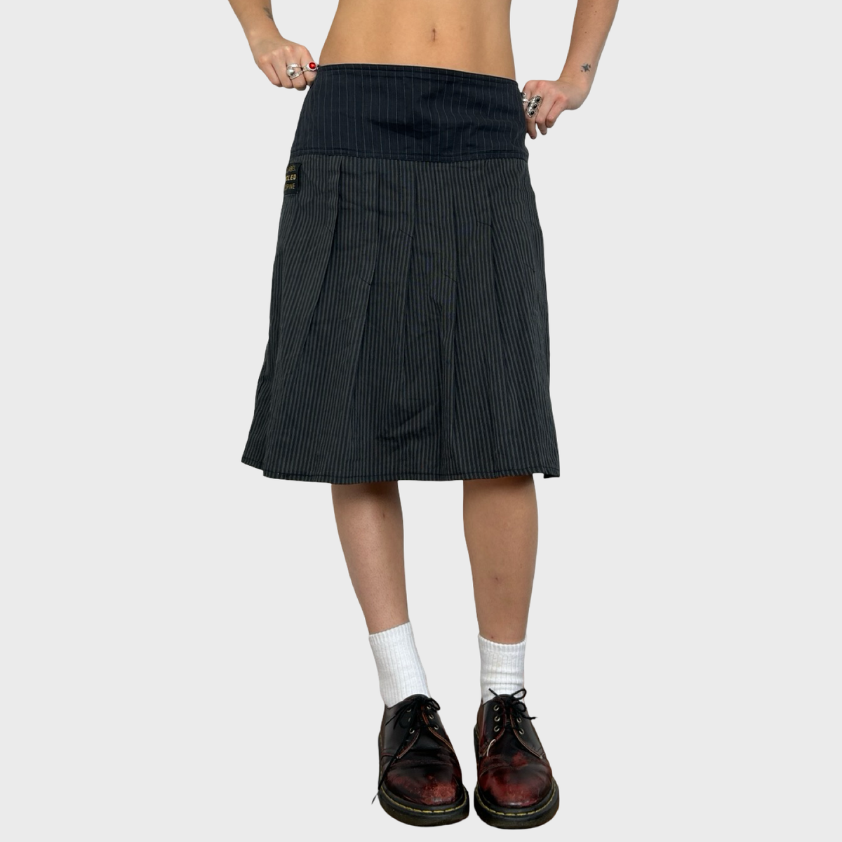 Cop Copine Grey Pinstripe Midi Skirt - L